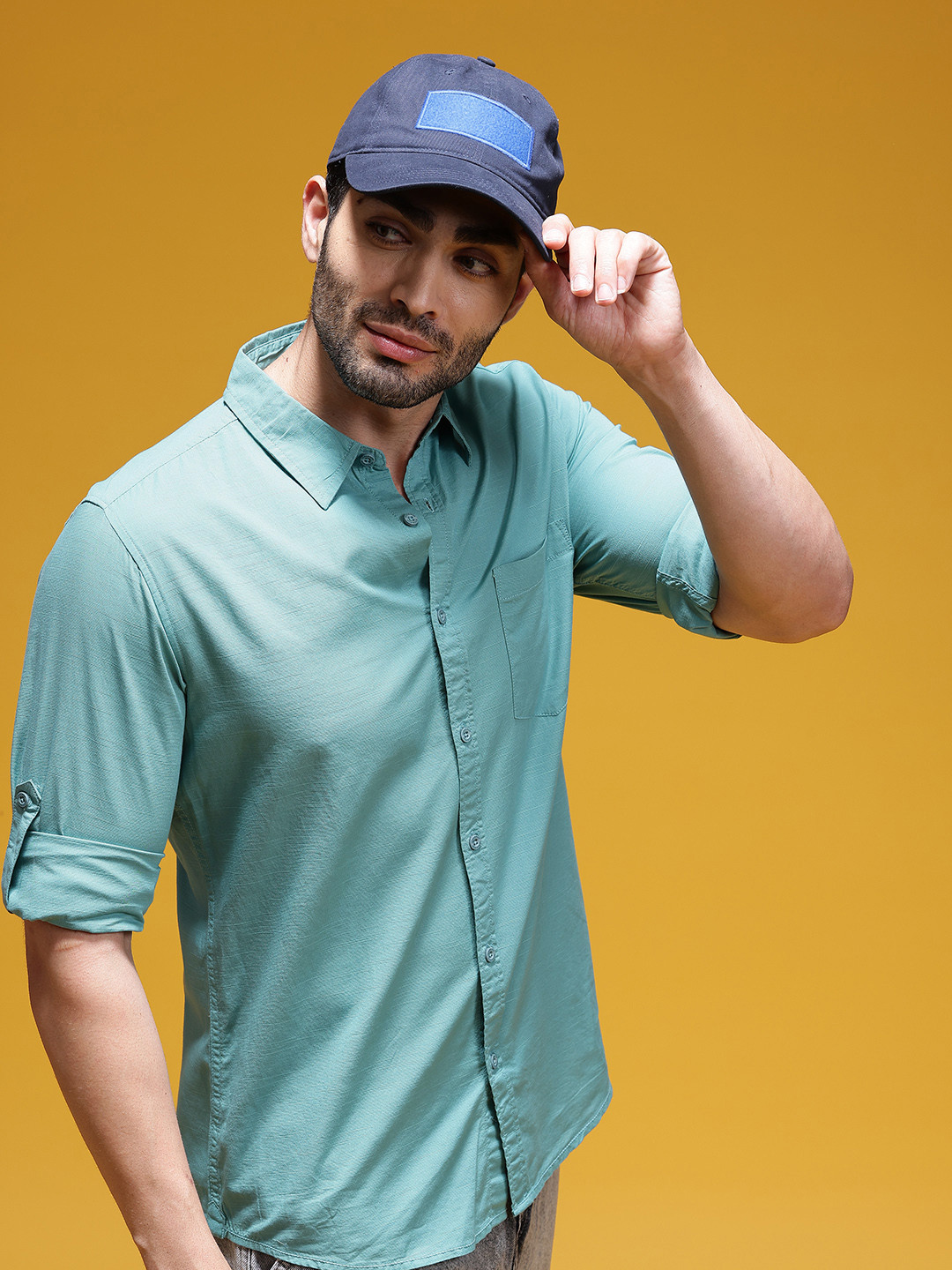 HERE&NOW Chest Pocket Detail Roll Up Sleeves Casual Shirt