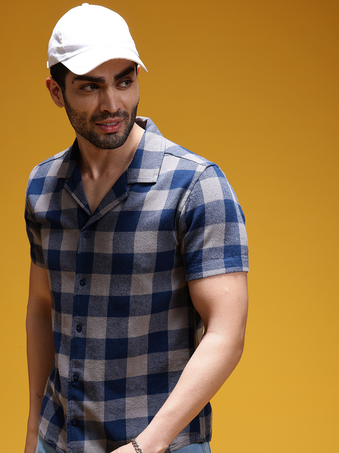 HERE&NOW Cuban Collar Buffalo Checks Flannel Shirt