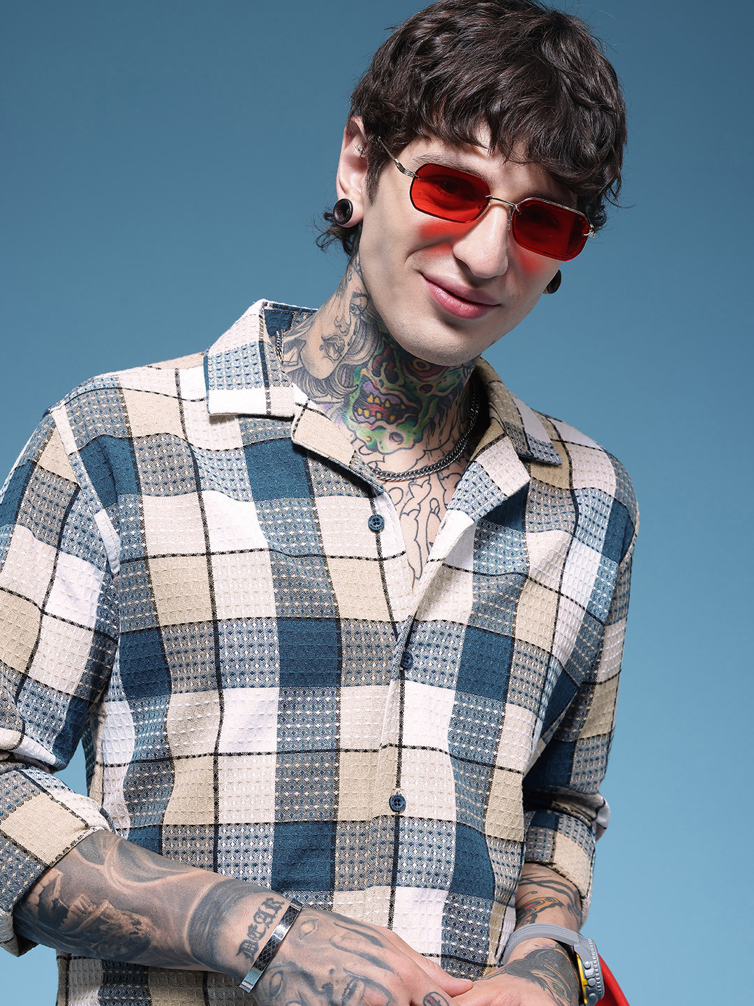 HERE&NOW Self-Design Checked Casual Shirt