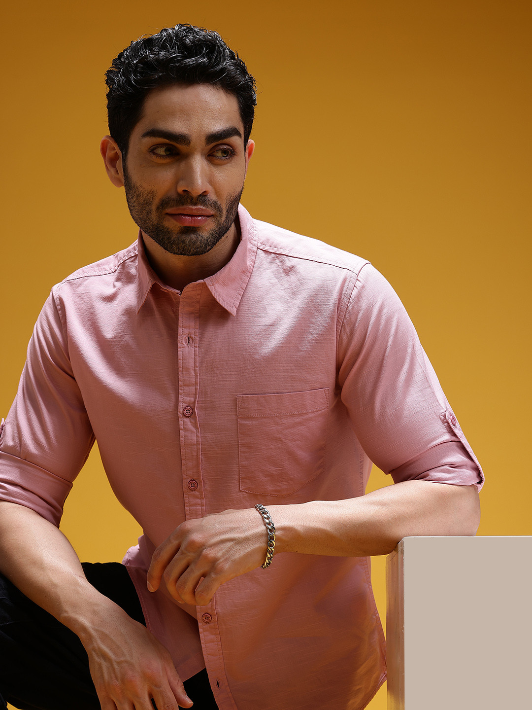 HERE&NOW Chest Pocket Detail Roll Up Sleeves Casual Shirt