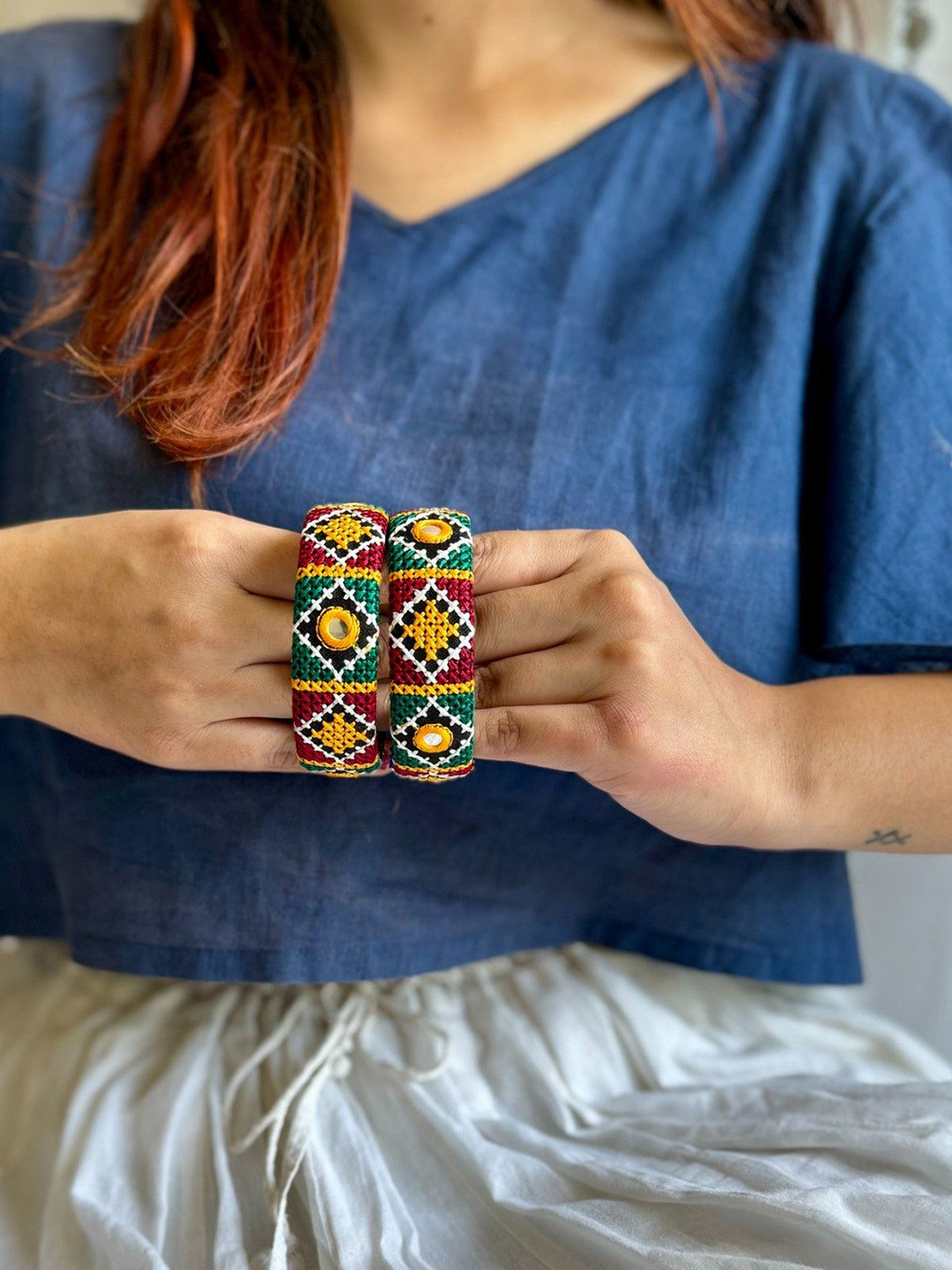 Janpath Online Set Of 2 Laalima Kutchi Embroidered Kada Bangles