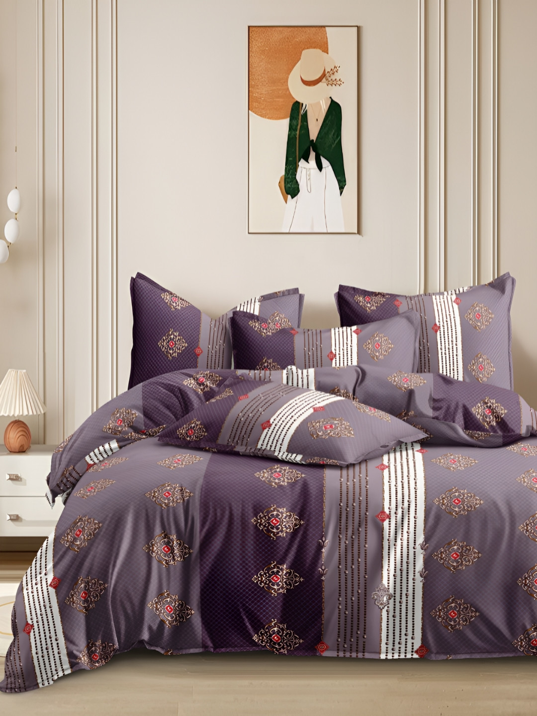 MORADO Purple & Brown Ethnic Motifs Printed Cotton Duvet Cover