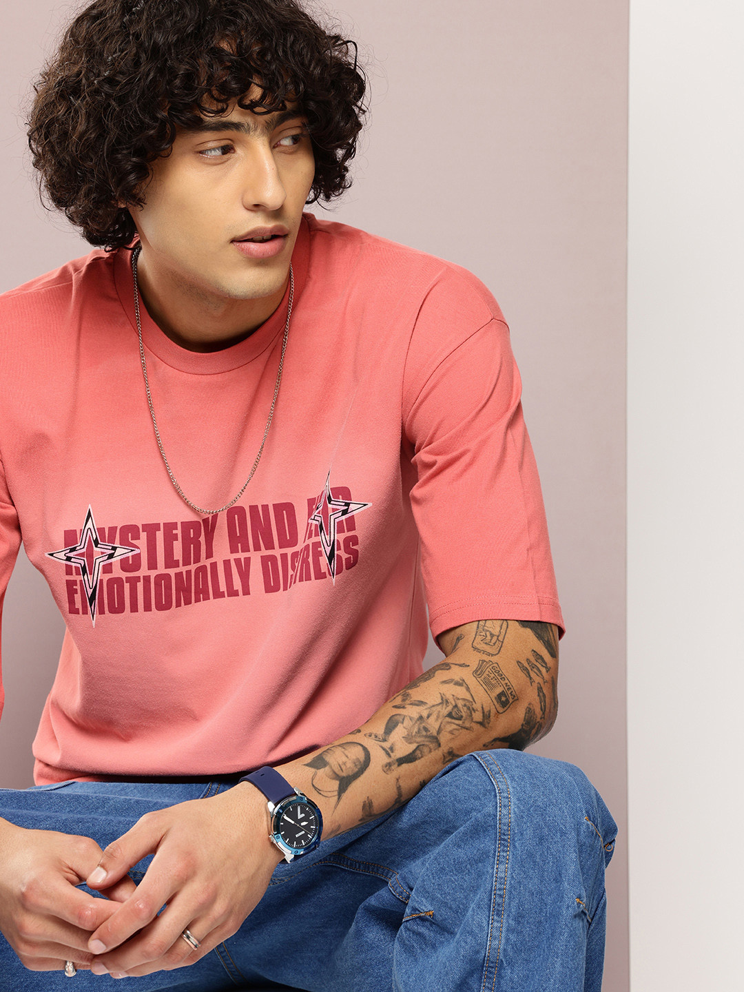 Kook N Keech Fade Effect Typography Printed Drop-Shoulder Sleeves Oversized T-shirt