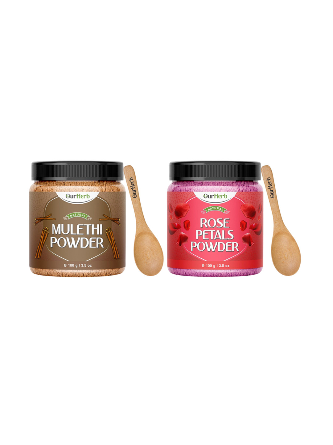 OurHerb Set Of 2 Mulethi & Rose Petals Powder With Spoon Face Pack - 100 g Each