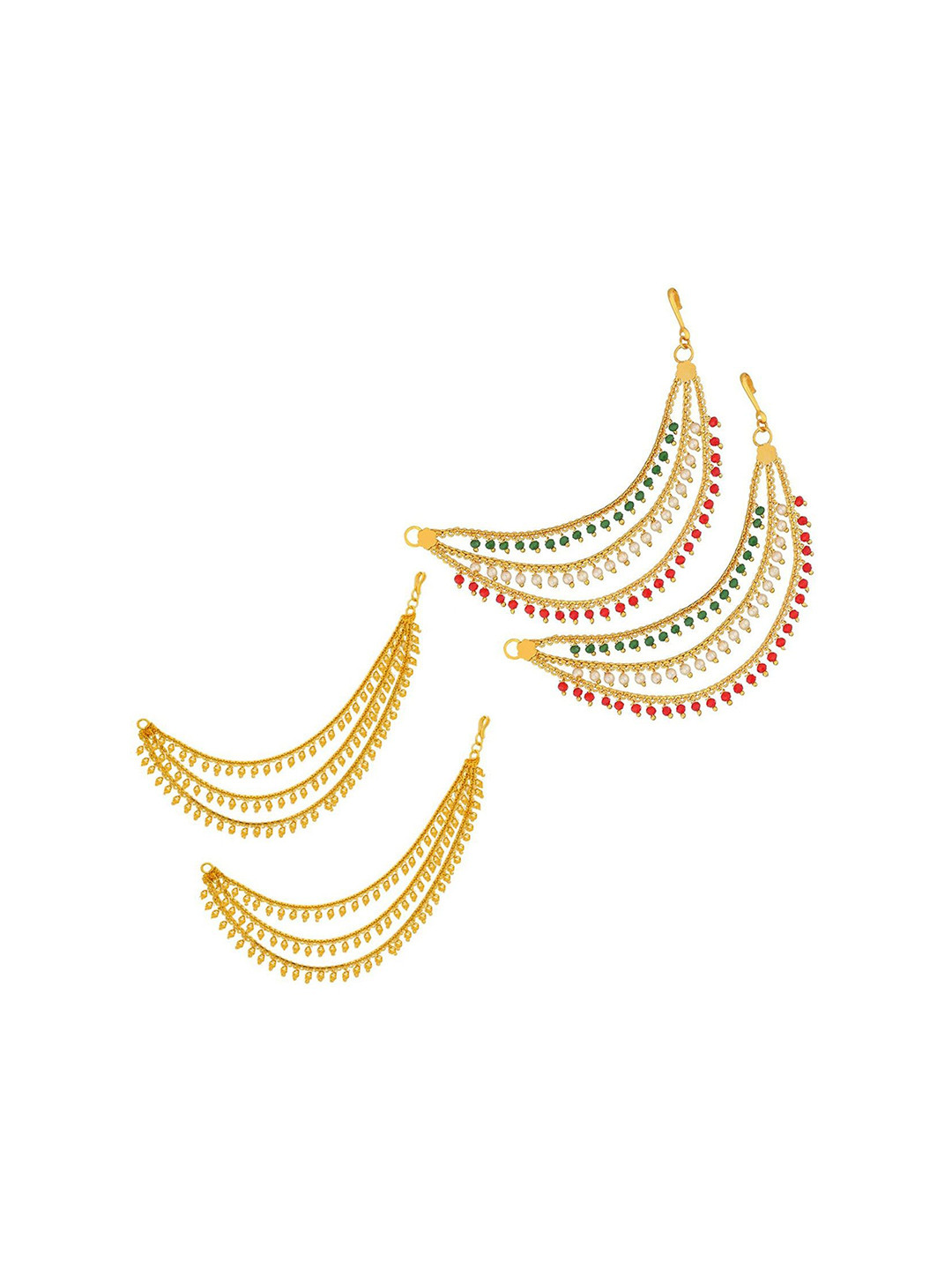 PINAAKA DARINI Set Of 2 1Gram Gold -Plated Circular Artificial Beaded Chain Earrings