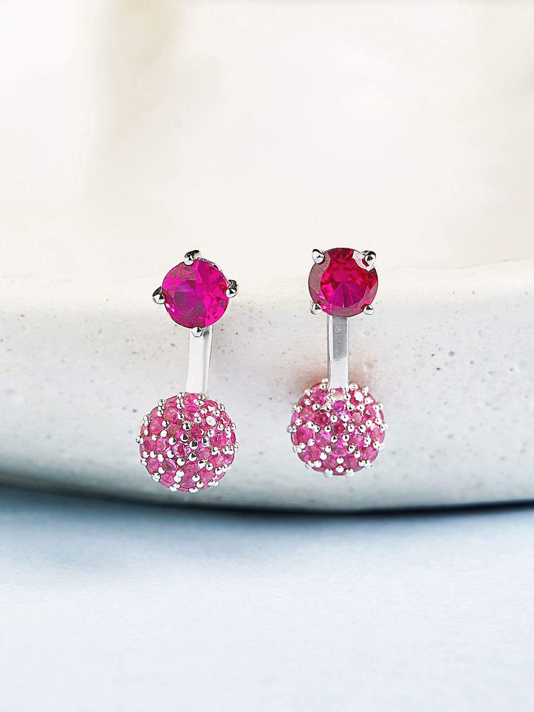 Mia by Tanishq Pink 925 Sterling Silver CZ Studded Drop Earrings