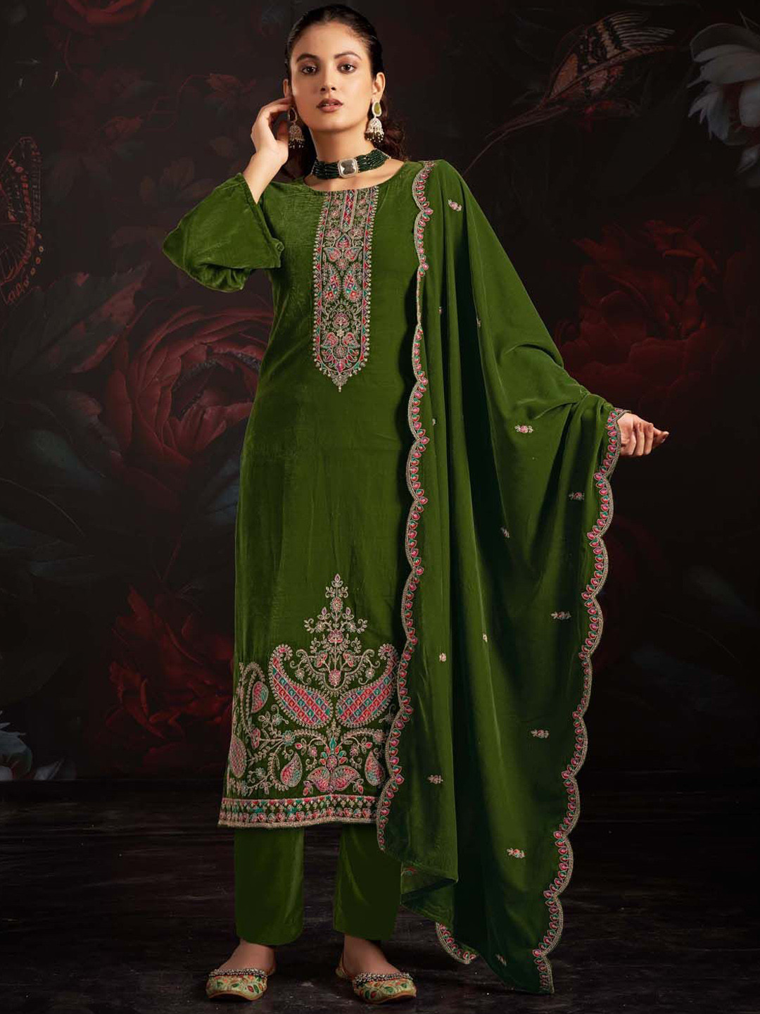 Clora Creation Embroidered Velvet Unstitched Dress Material