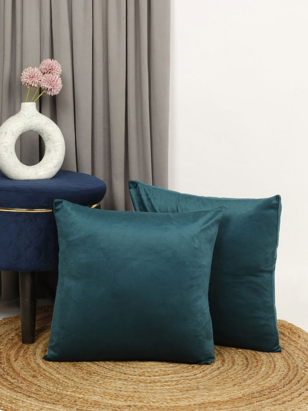 THE CONVERSION Teal Velvet Ultra Soft 2 Piece Square Cushion Covers -24x24In