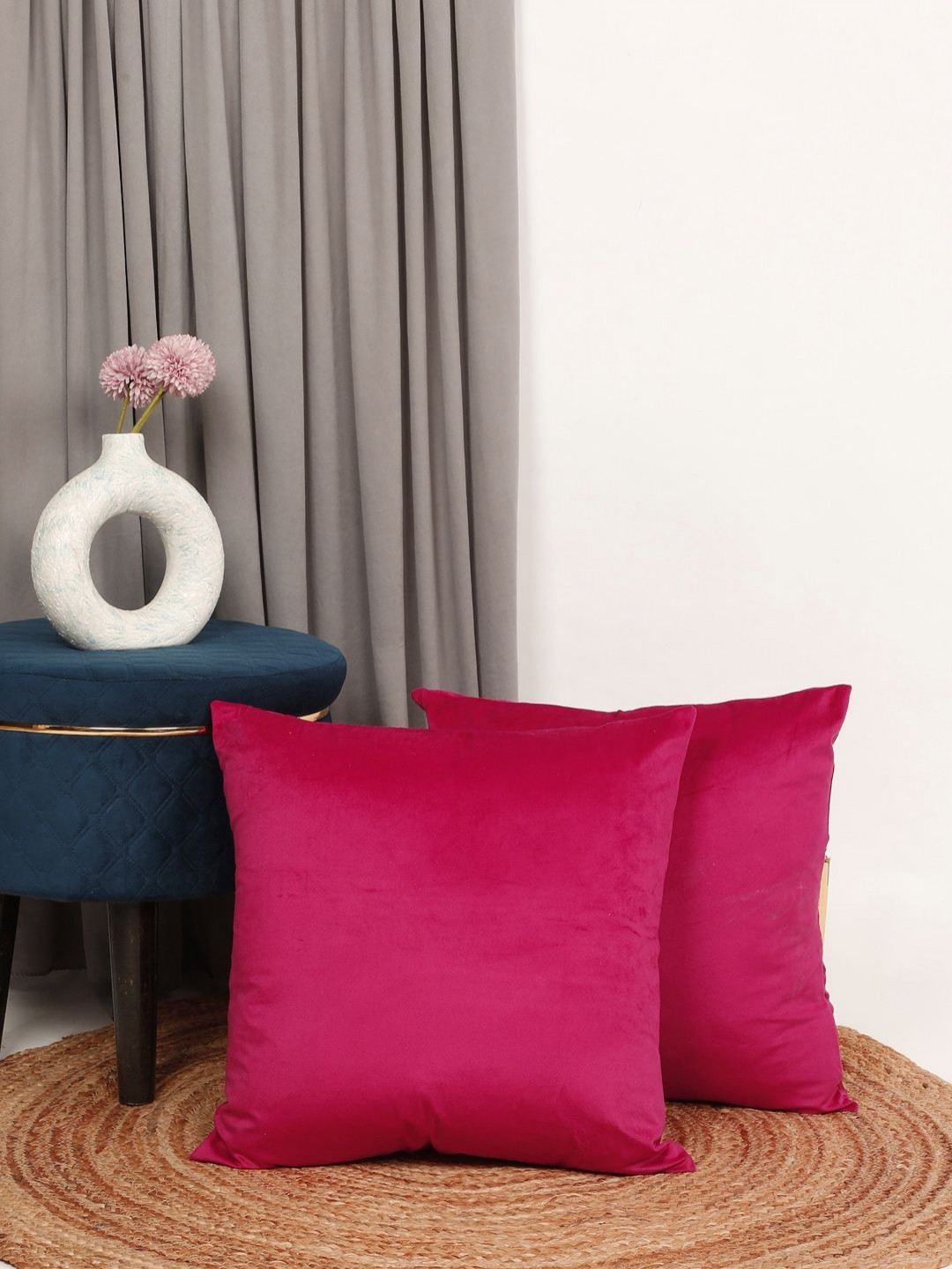 THE CONVERSION Magenta Velvet Washable 2 Piece Square Cushion Covers -18x18In