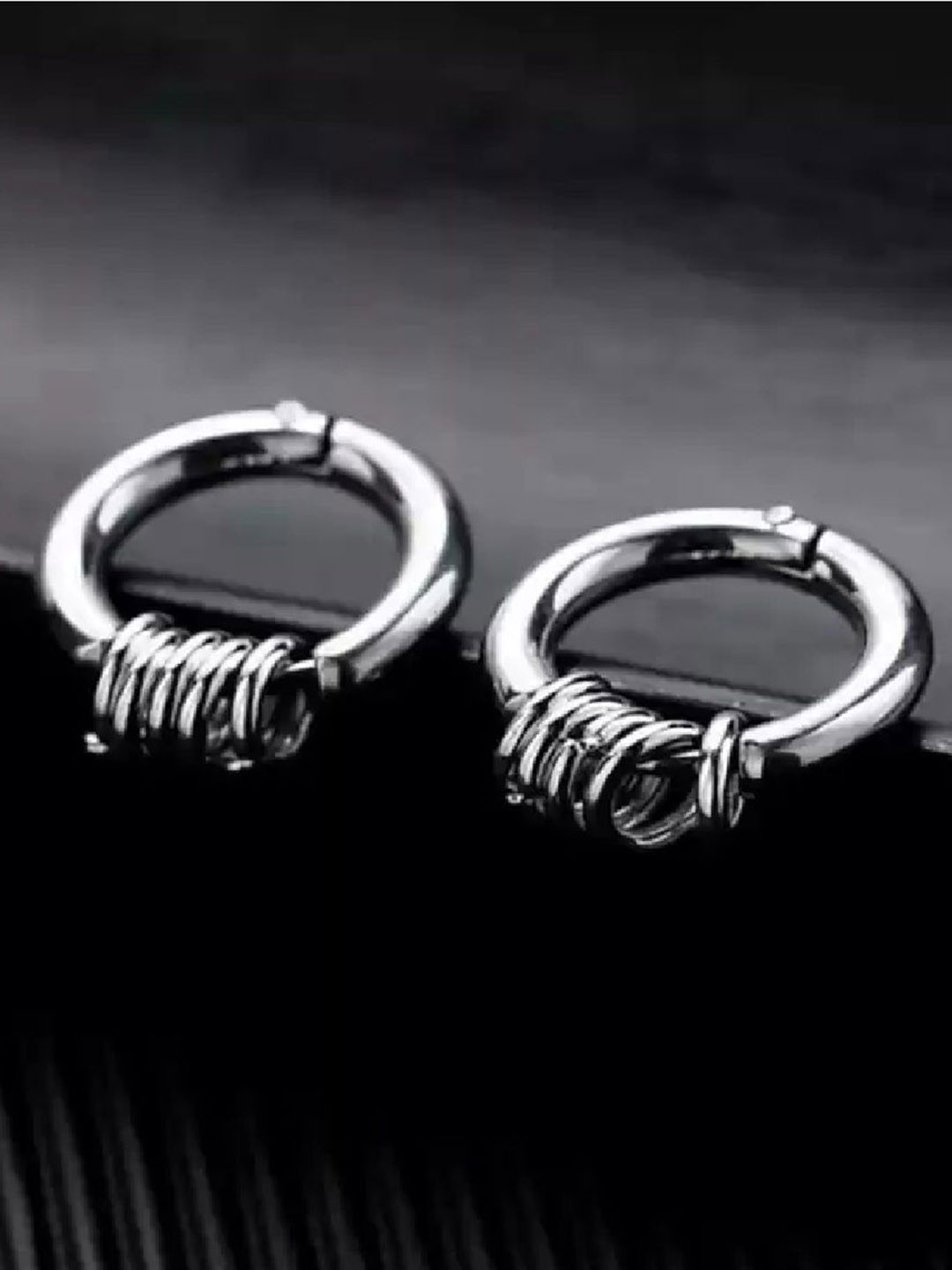 RUHI COLLECTION Silver-Plated Stainless Steel Circular Surgical Hoop Earrings