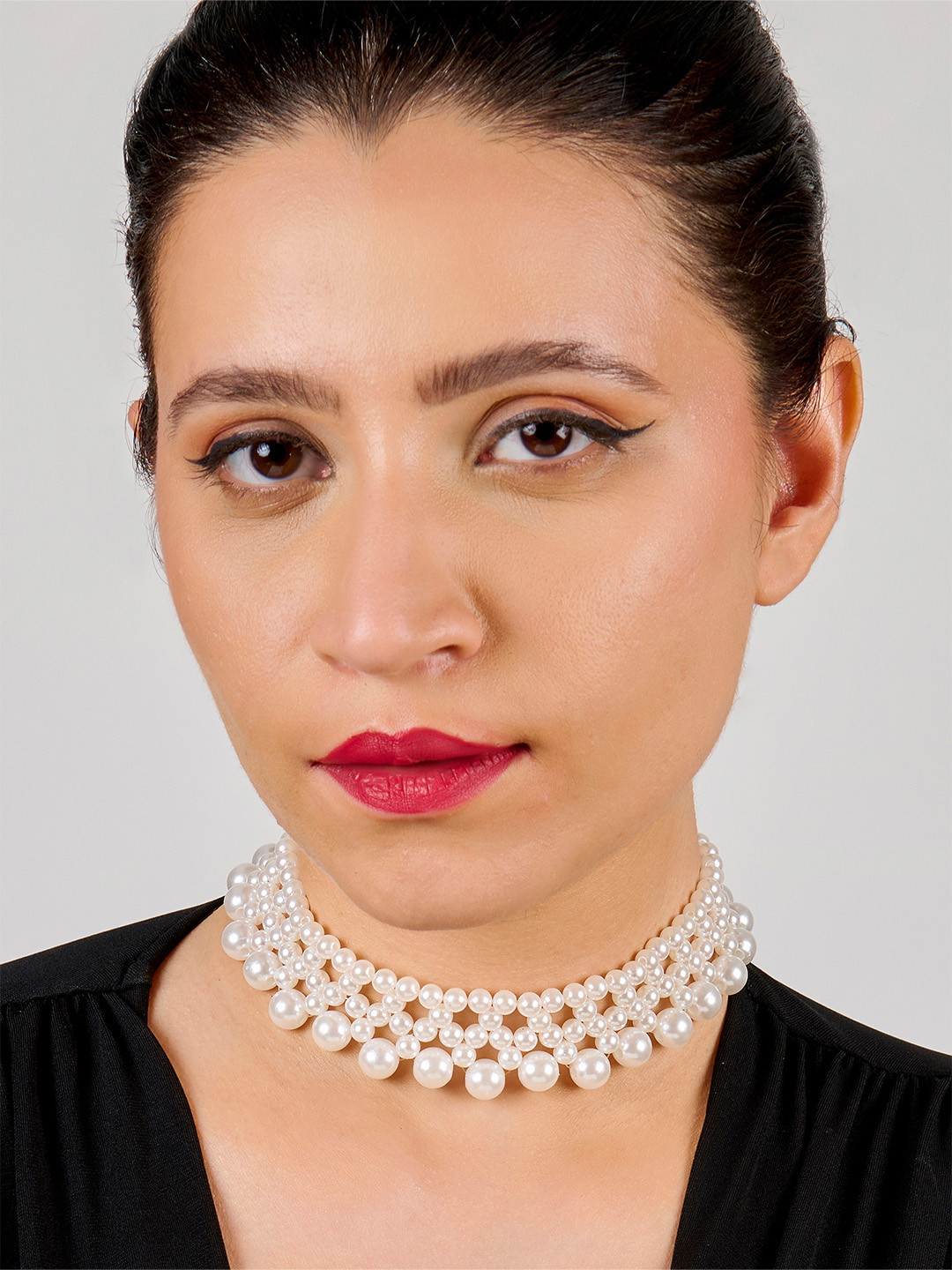 AQUASTREET Silver-Plated Layered Faux Pearl Statement Choker Necklace