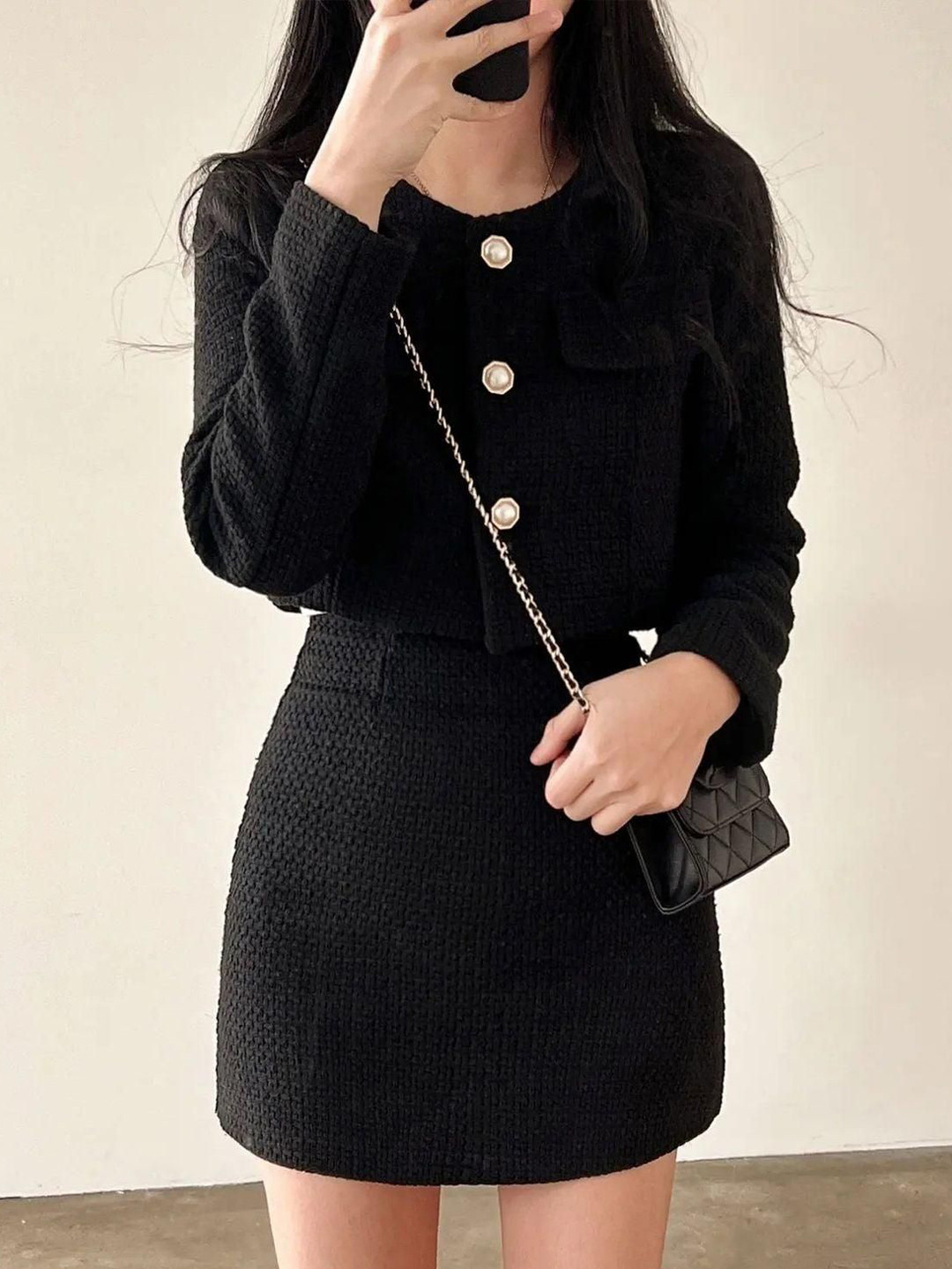 Miss Mosa By Akanksha  Black Gemma Tweed 2 Pc Set