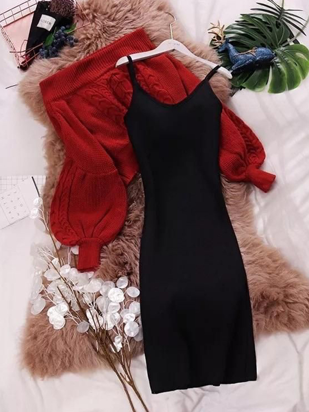 Miss Mosa By Akanksha  Women Black Renny Luxury Pullover with Dress