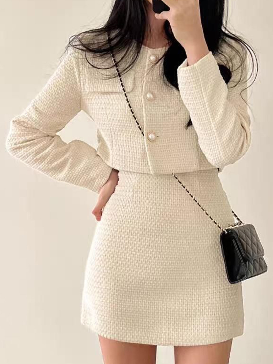 Miss Mosa By Akanksha  Women Beige Gemma Tweed 2 Pc Set