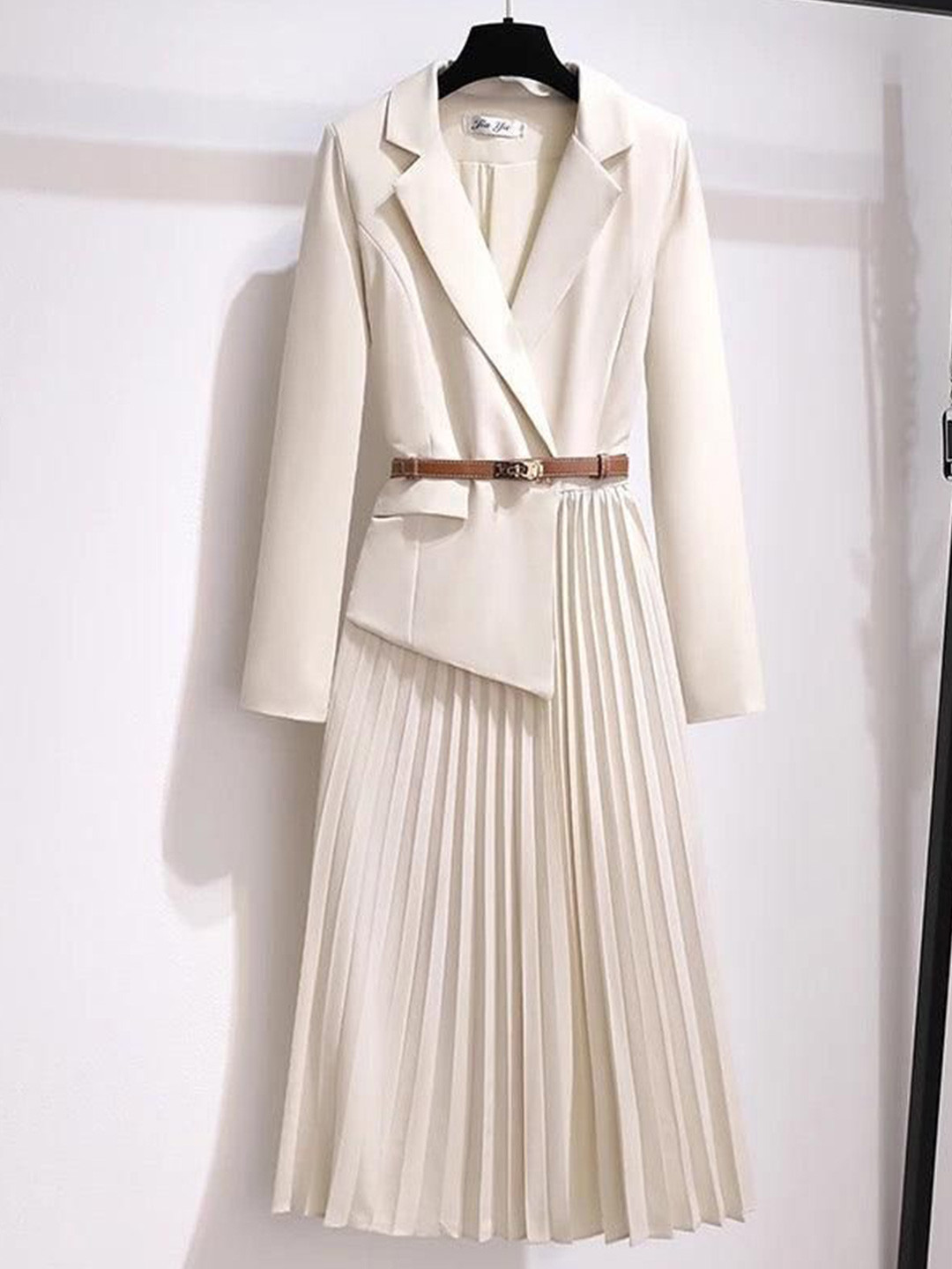 Miss Mosa By Akanksha  Women White Nova Elegant Pleated Blazer Dress