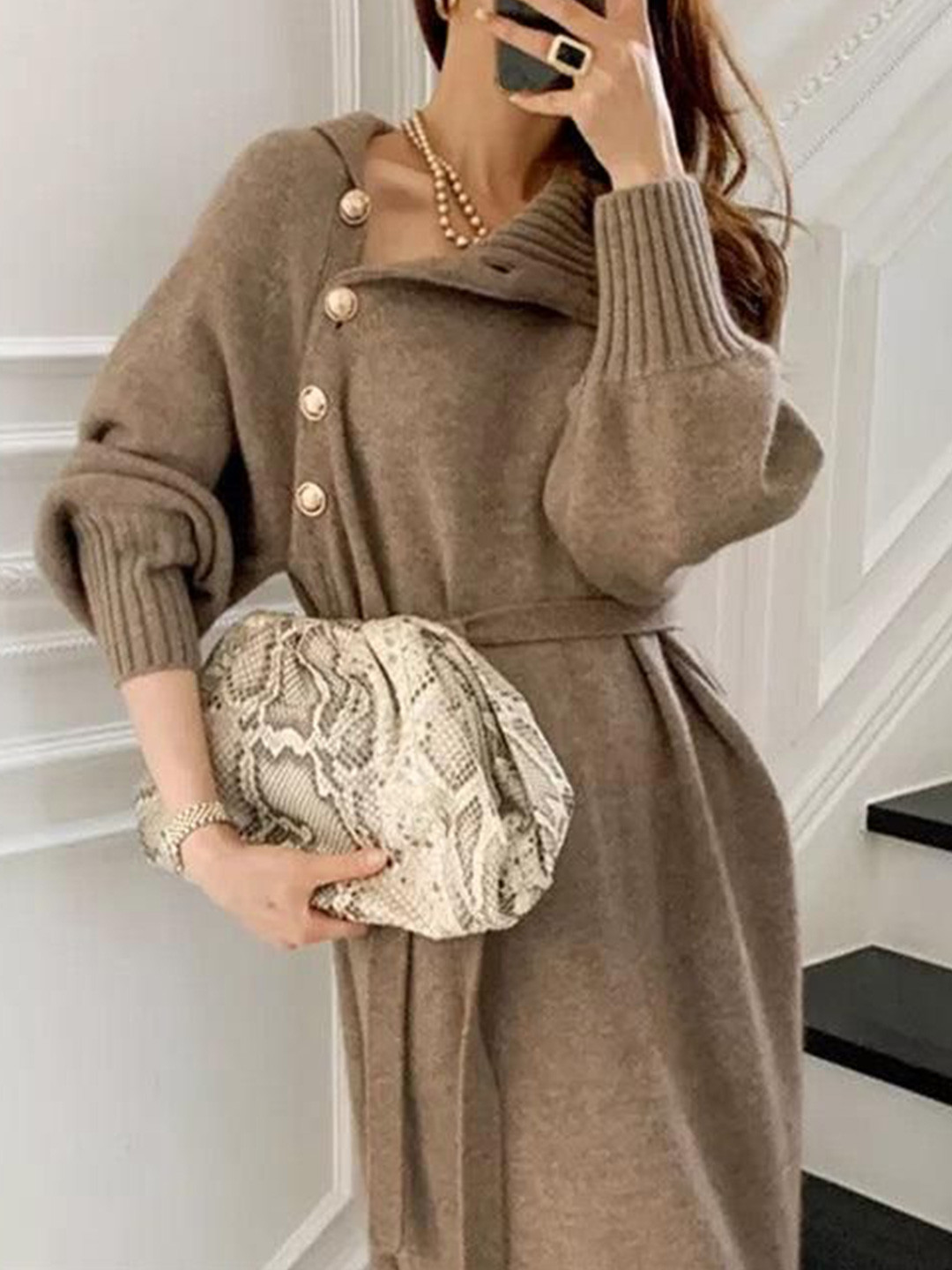 Miss Mosa By Akanksha  Women Brown Sikura Winter Dress