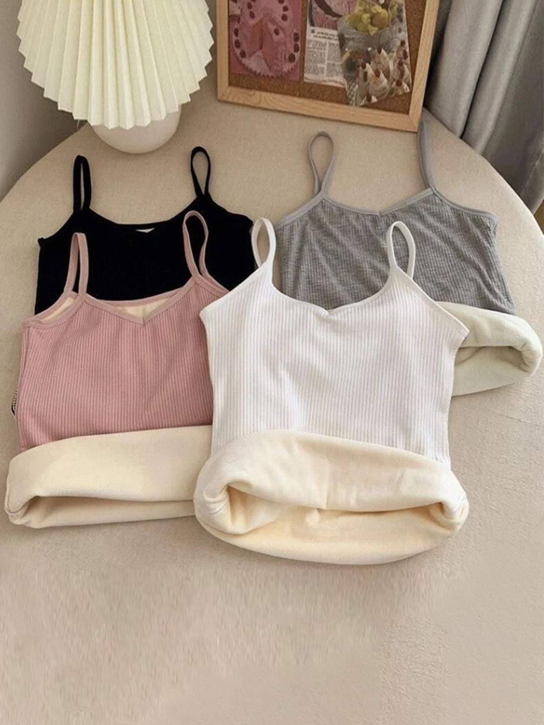 Miss Mosa By Akanksha  Peach Women Saler Warm Tank Tops with Fleece Lining