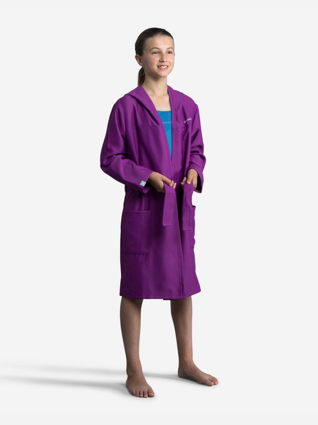 Decathlon Purple Solid Polyester Drawstring Knee Length Bath Robe
