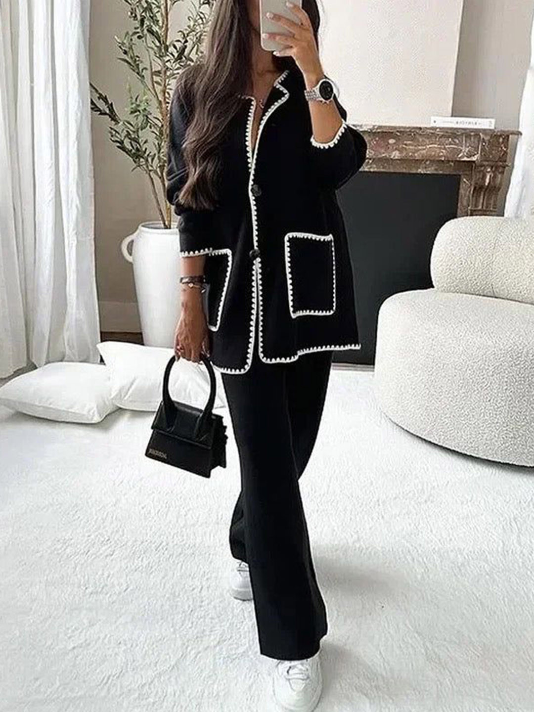 Miss Mosa By Akanksha  Black Gary Luxe Winter Coord Set - Set of Top and Pants