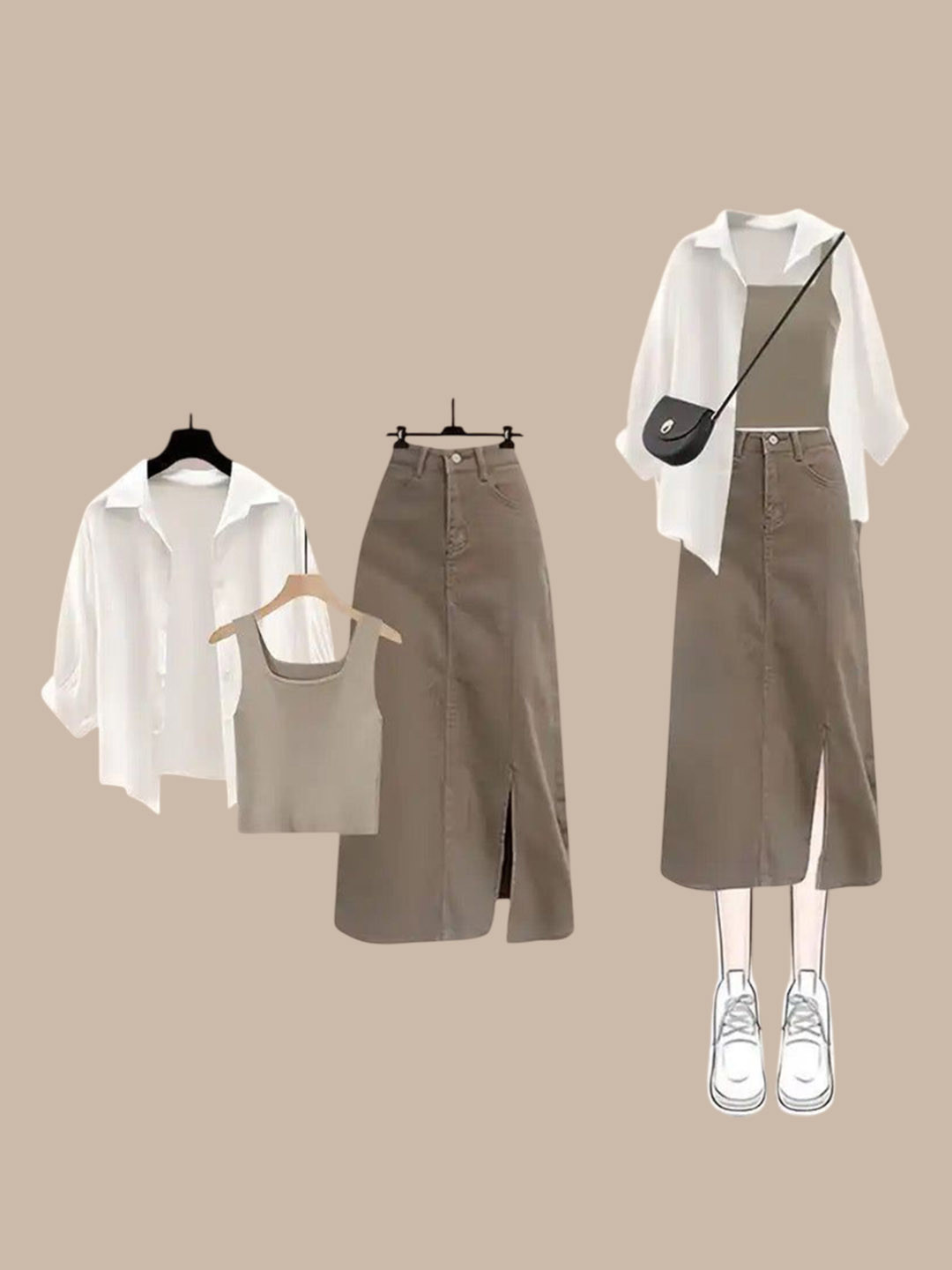 Miss Mosa By Akanksha  Olive Bazooka Summer Coord Set of 3