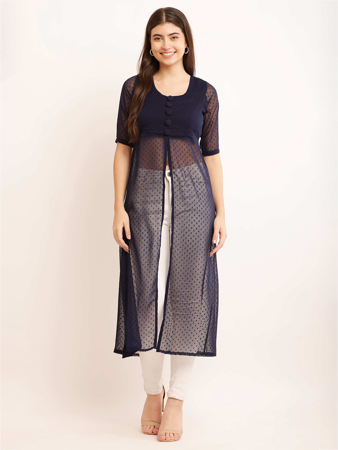 Sash Women Georgette Front Slit Kurta