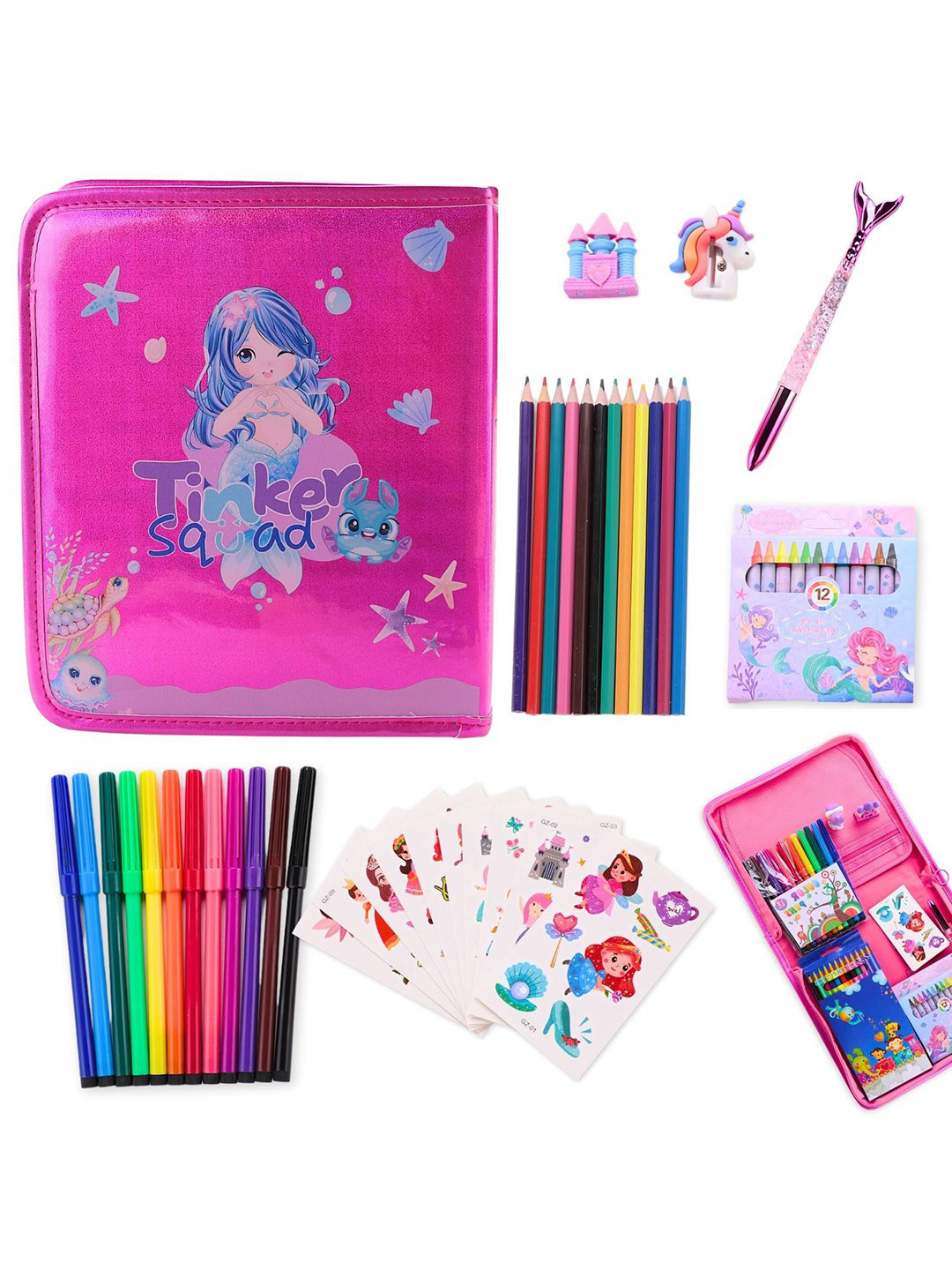 Tinker Squad 50 Pieces Mermaid Premium Case Art Drawing & Colouring Gift Set Stationery