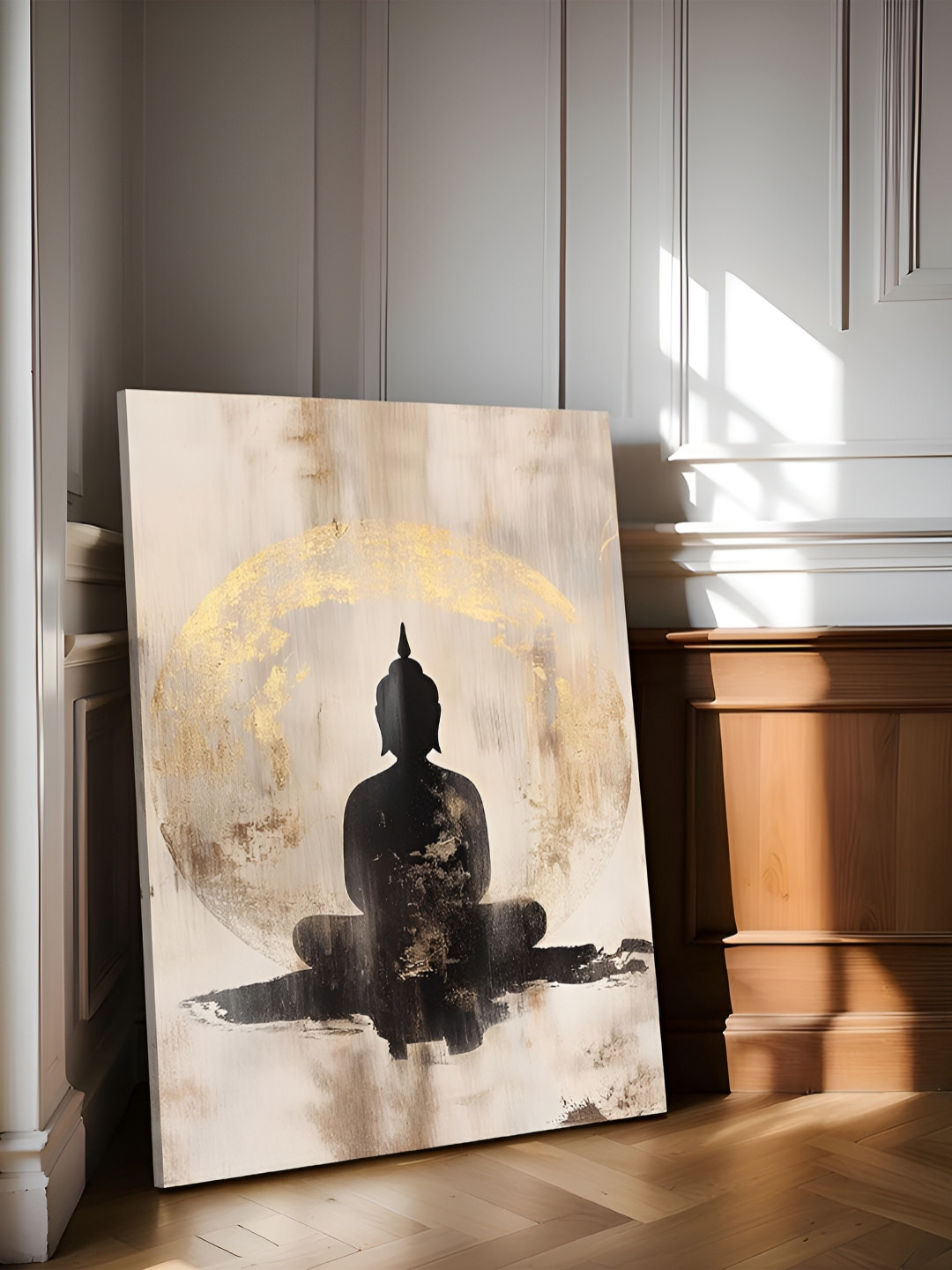 Art Street Off White & Black Buddha Stretched Canvas Wall Art