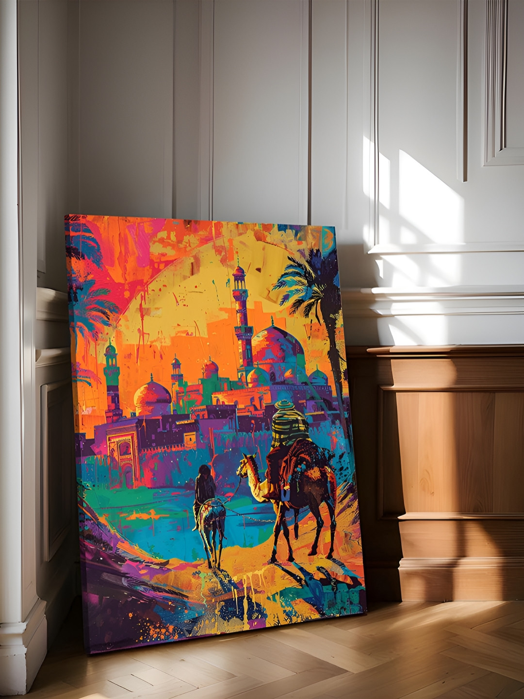 Art Street Yellow & Red Arabian Camel Stretched Canvas Wall Art