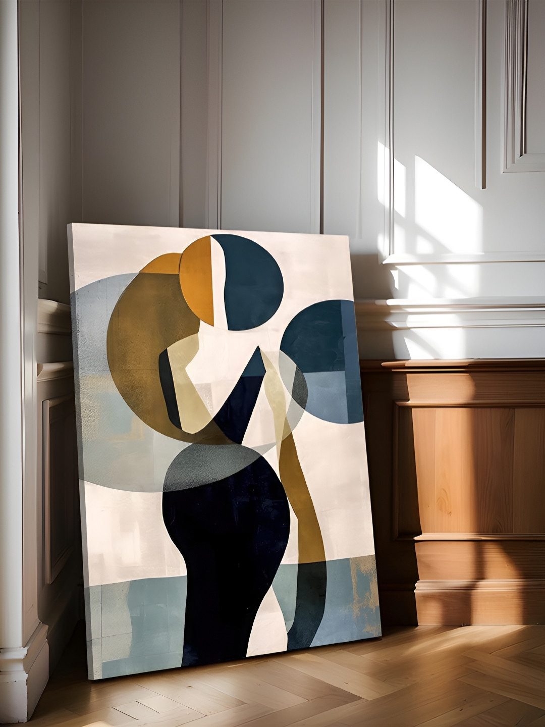 Art Street Green & Cream-Coloured Round Circle Stretched Canvas Wall Art