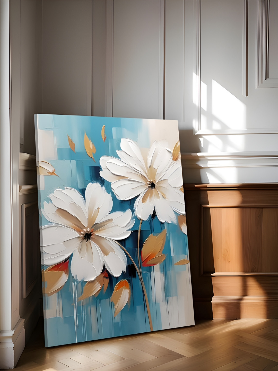 Art Street Flower Blue Canvas Wall Living Room Rectangle Paintings Wall Art -34 x 22In