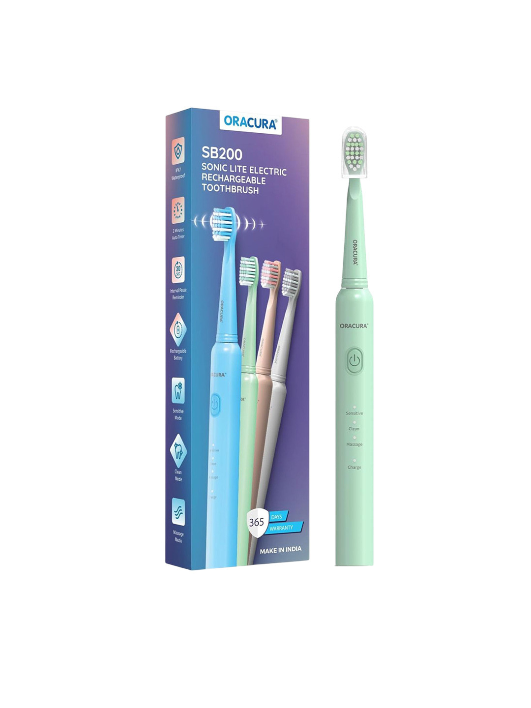 ORACURA SB200 Sonic Lite Electric Rechargeable Waterproof Toothbrush - Green