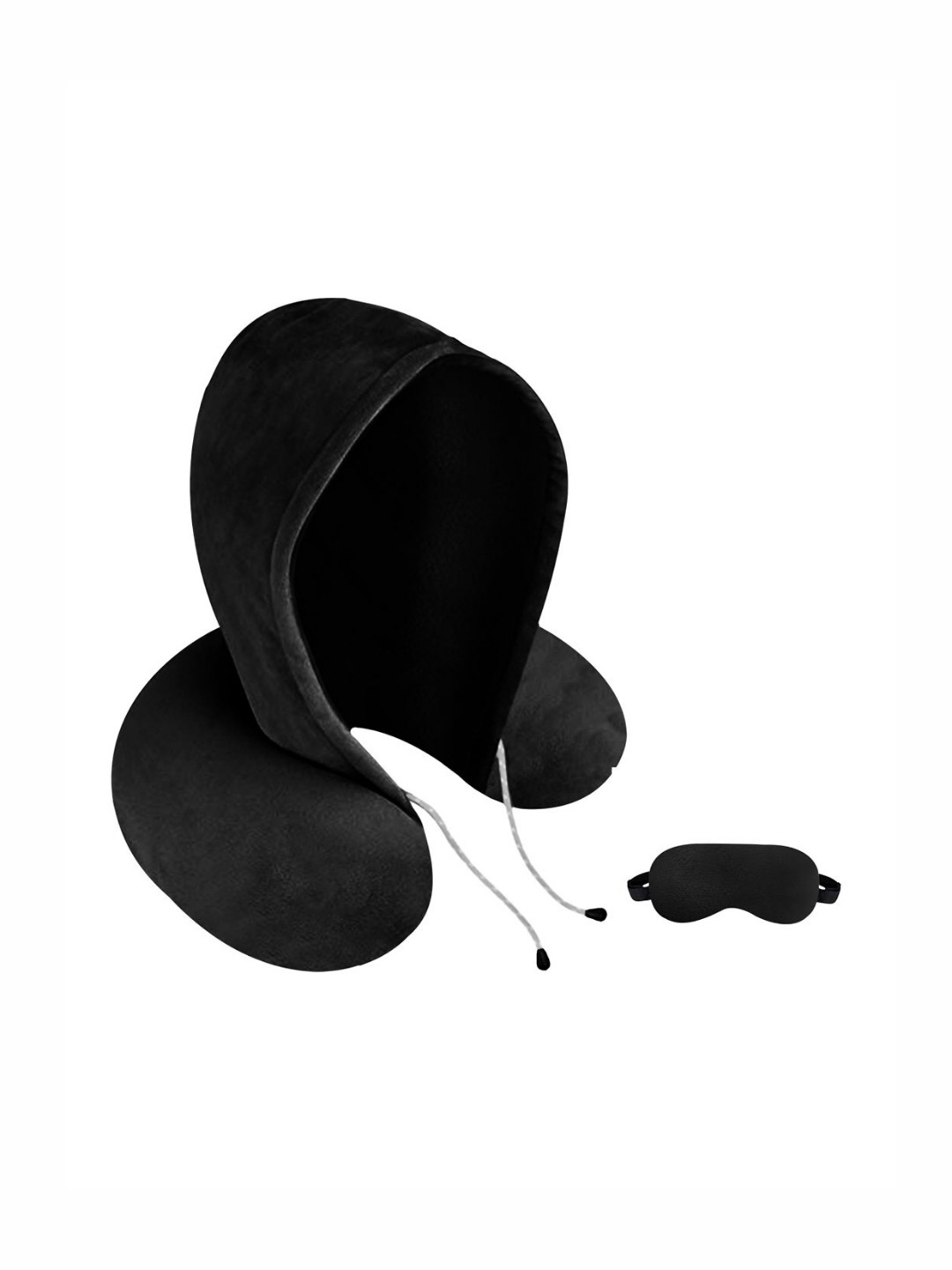 BILLEBON Black Solid Faux Velvet Breathable Firm Fibre Travel Pillow-3 x 10 x 20 cm