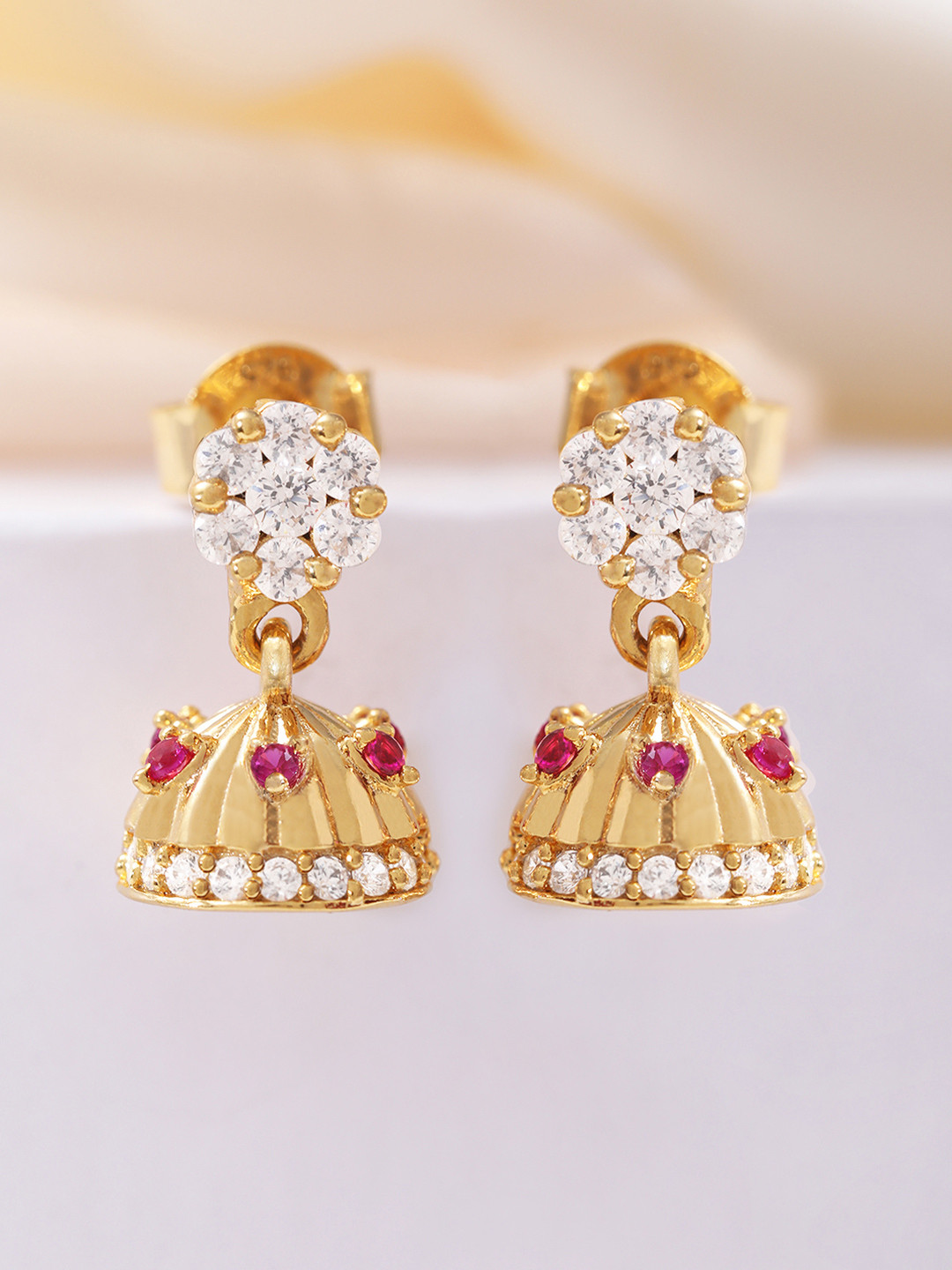Zavya 925 Sterling Silver Gold Plated CZ Studded Jhumkas