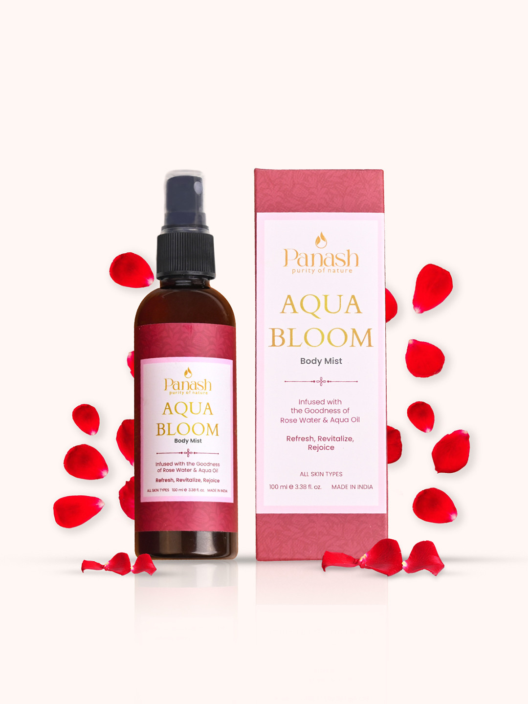 PANASH WELLNESS Aqua Bloom Body Mist With Rose Water & Aqua Oil - Refresh -100ml