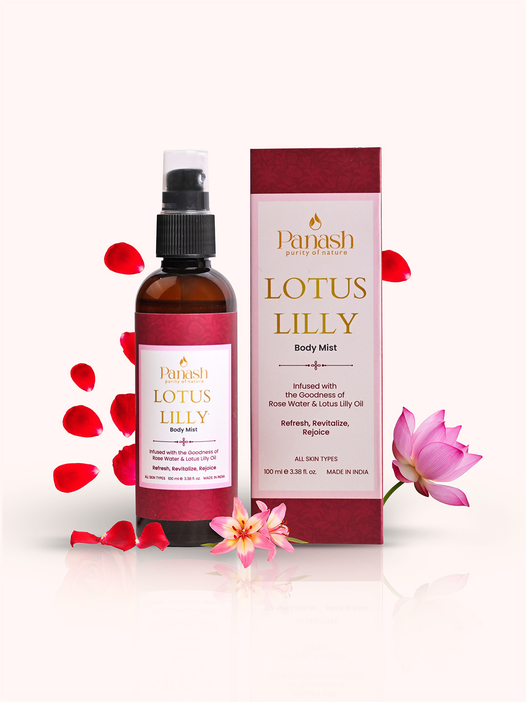 PANASH WELLNESS Lotus Lily Hydrating Long Lasting Body Mist With Rose Water - 100 ml