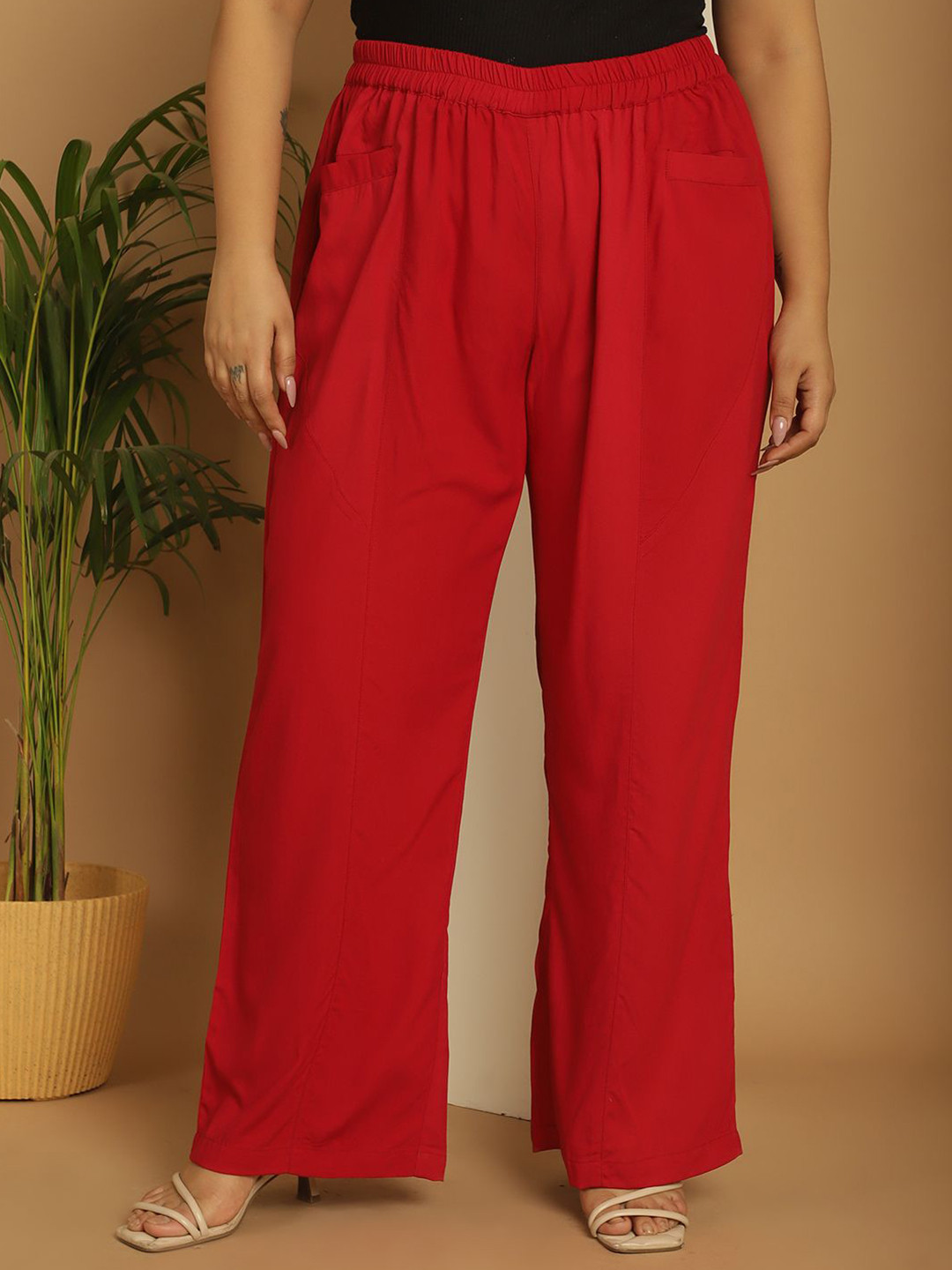 theRebelinme Women Plus Size Flared Palazzo