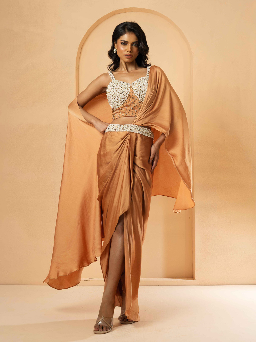 Quench A Thirst Leheriya Embroidered Designer Pre-Draped Saree