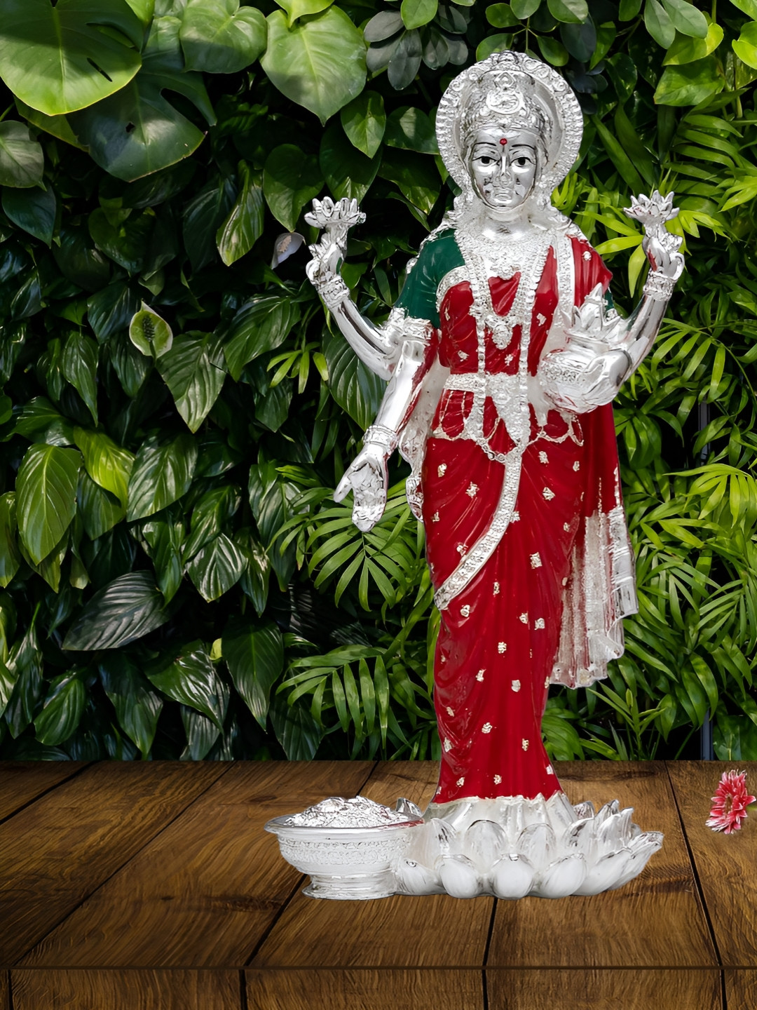 Funku Fashion Dhan Laxmi Red Polyresin Matte Prayer Room Small Showpiece - 10 Inches