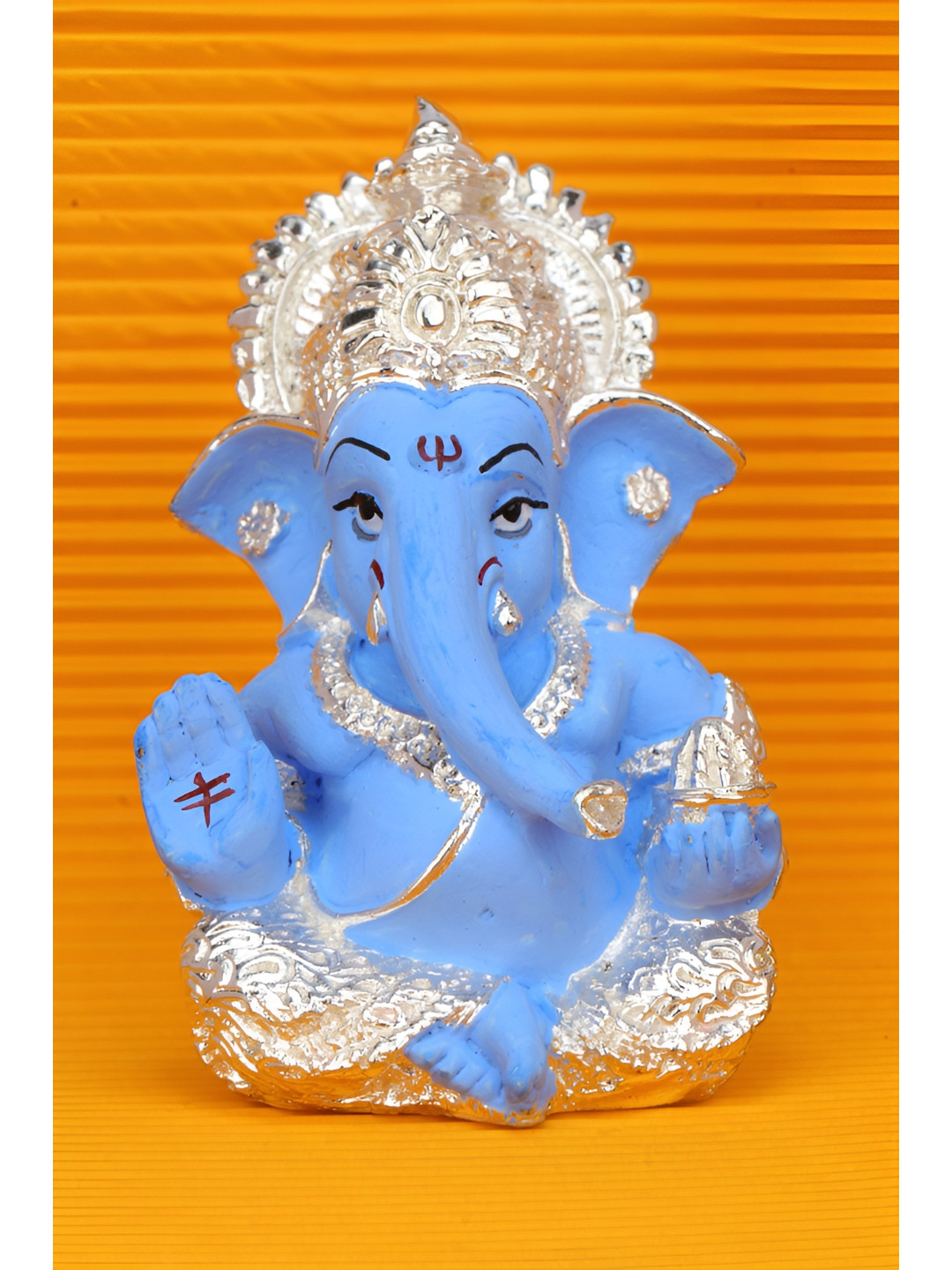 Funku Fashion Ganesha Blue Polyresin Glossy Prayer Room Small Showpiece - 3.5 Inches
