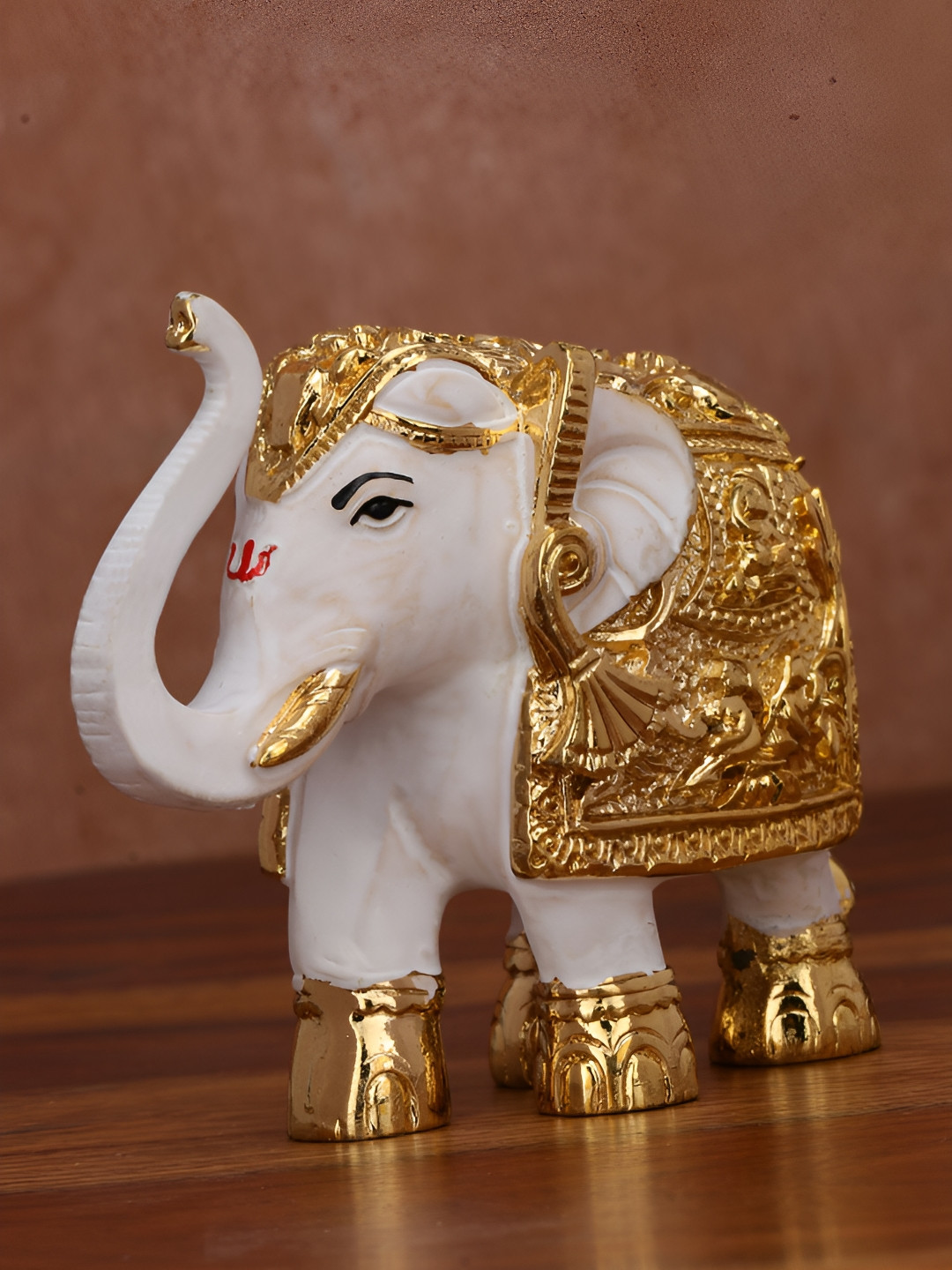 Funku Fashion Elephant White Polyresin Metallic Living Room Small Showpiece - 3 Inches