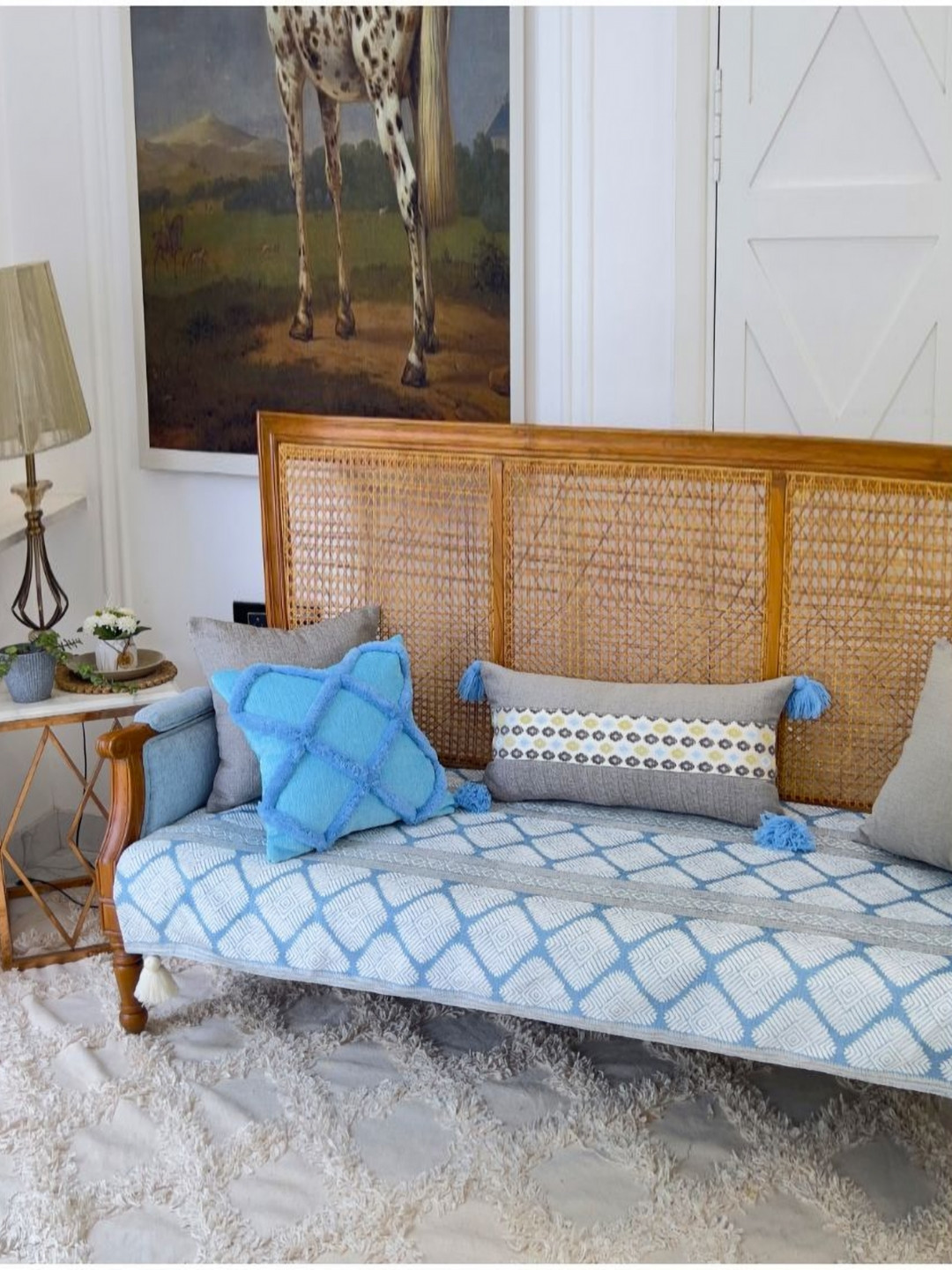 THROWPILLOW Blue & Grey Geometric Printed Sofa Cover