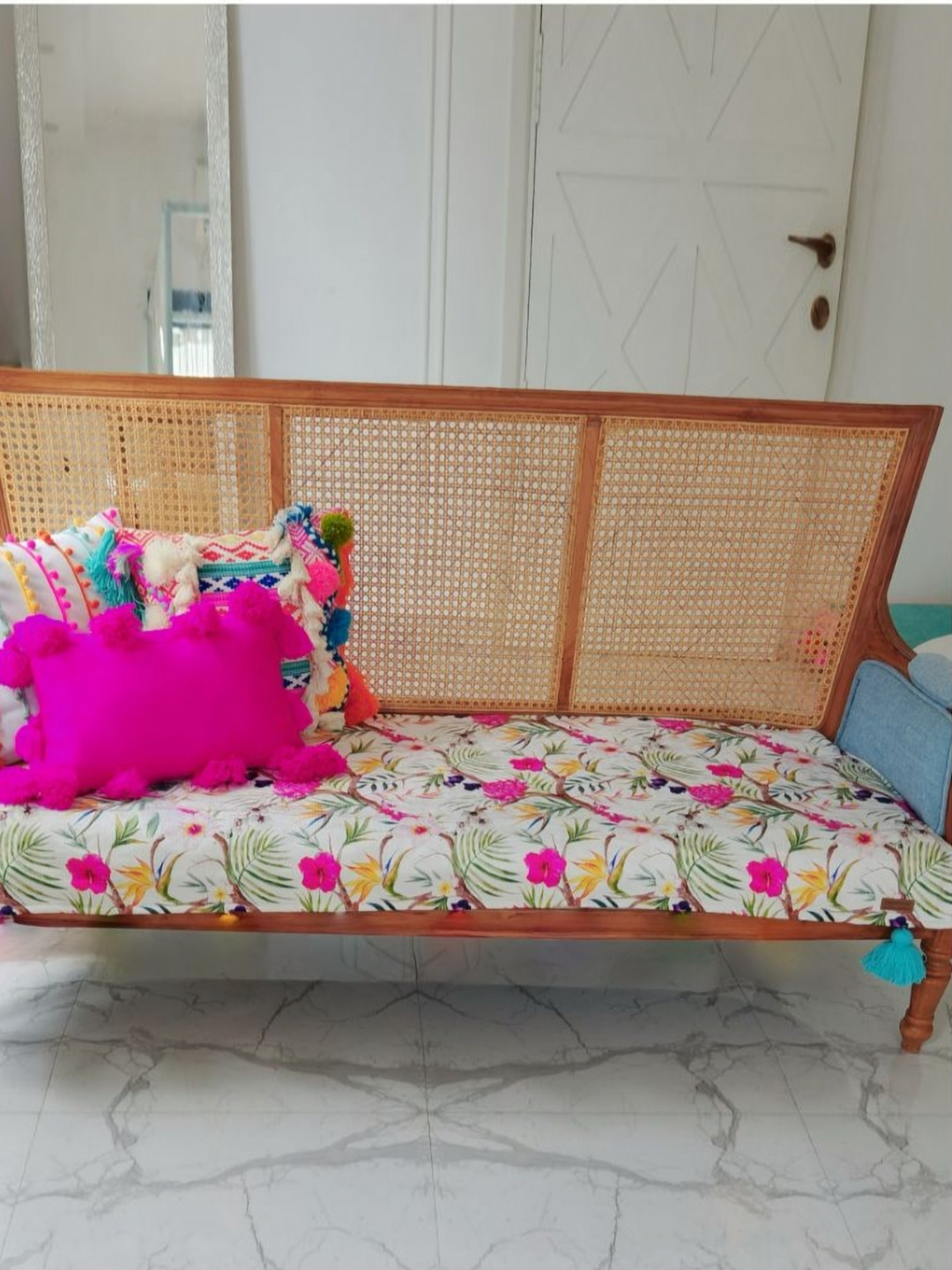 THROWPILLOW White & Green Floral Printed Sofa Cover