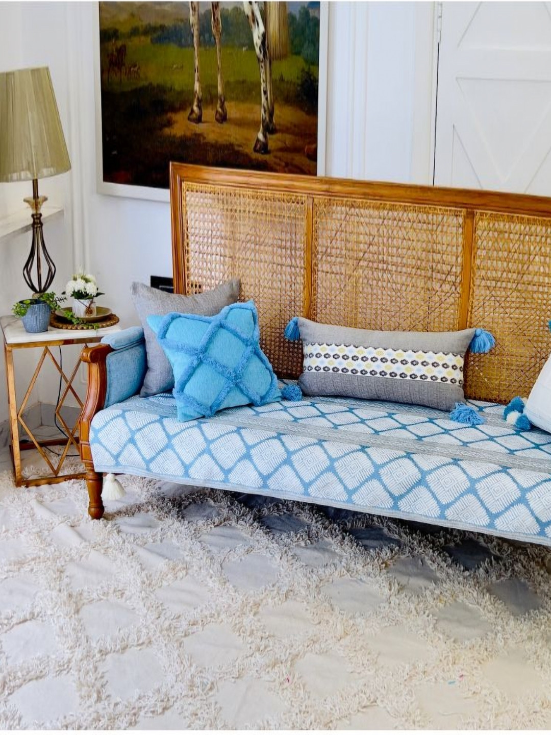 THROWPILLOW Blue & Grey Geometric Printed Sofa Cover