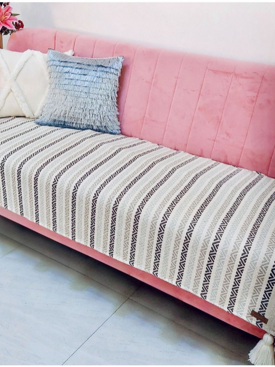 THROWPILLOW Off White & Brown Abstract Printed Sofa Cover