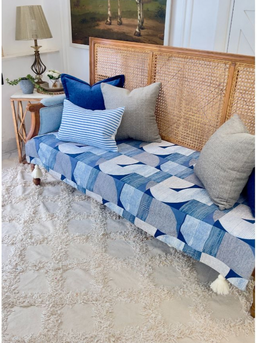 THROWPILLOW Blue & Grey Abstract Printed Sofa Cover