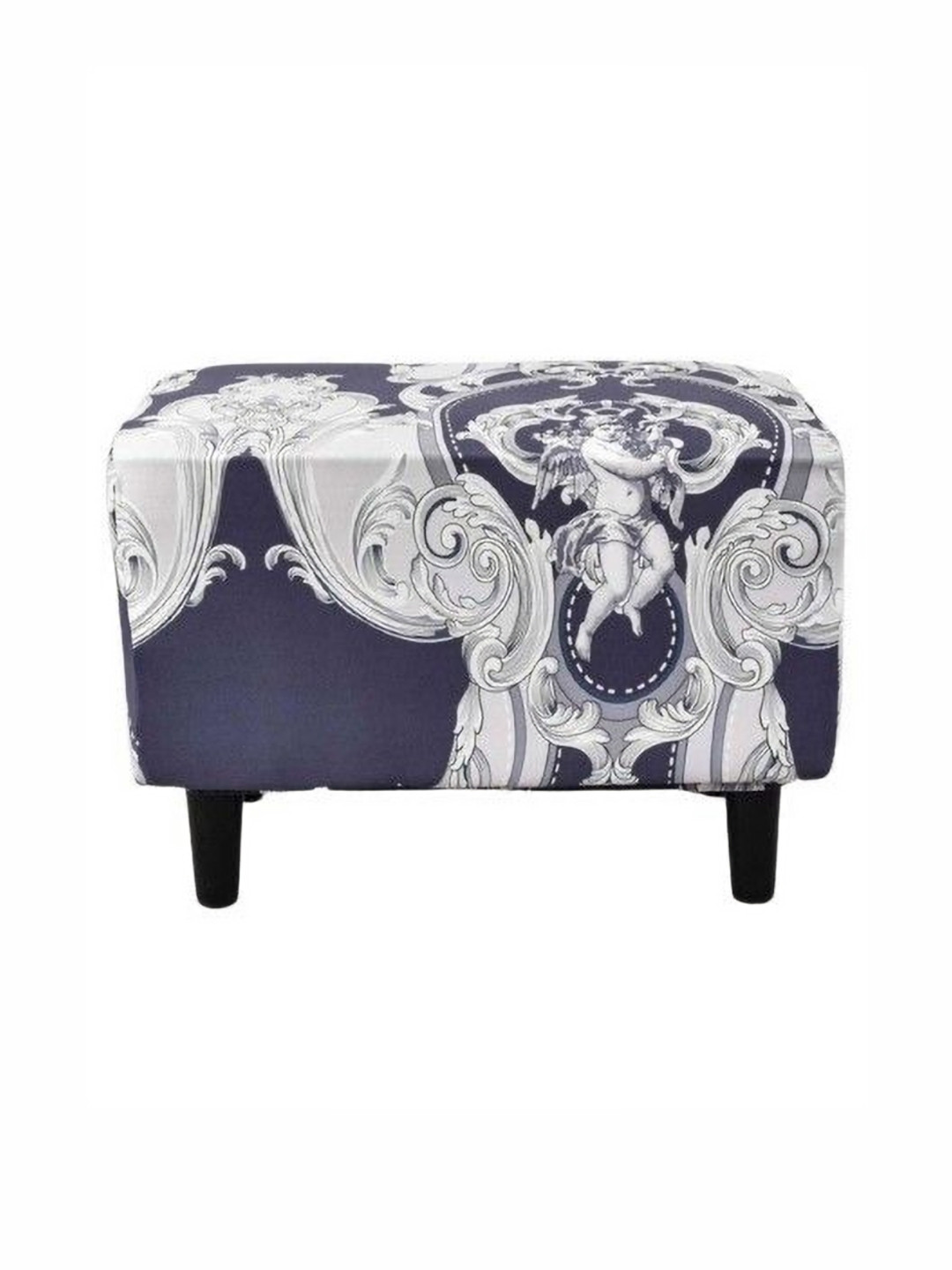 HOUSE OF QUIRK Blue & White Printed Ottoman Cover