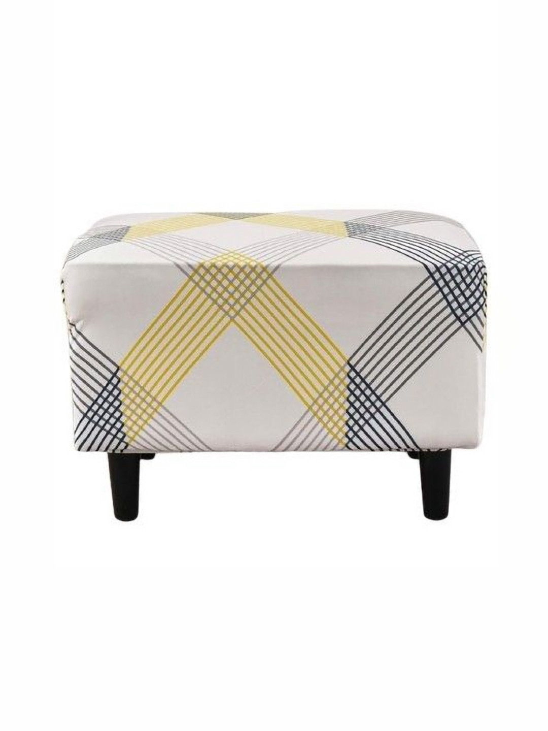 HOUSE OF QUIRK Yellow & Blue Printed Ottoman Slipcover