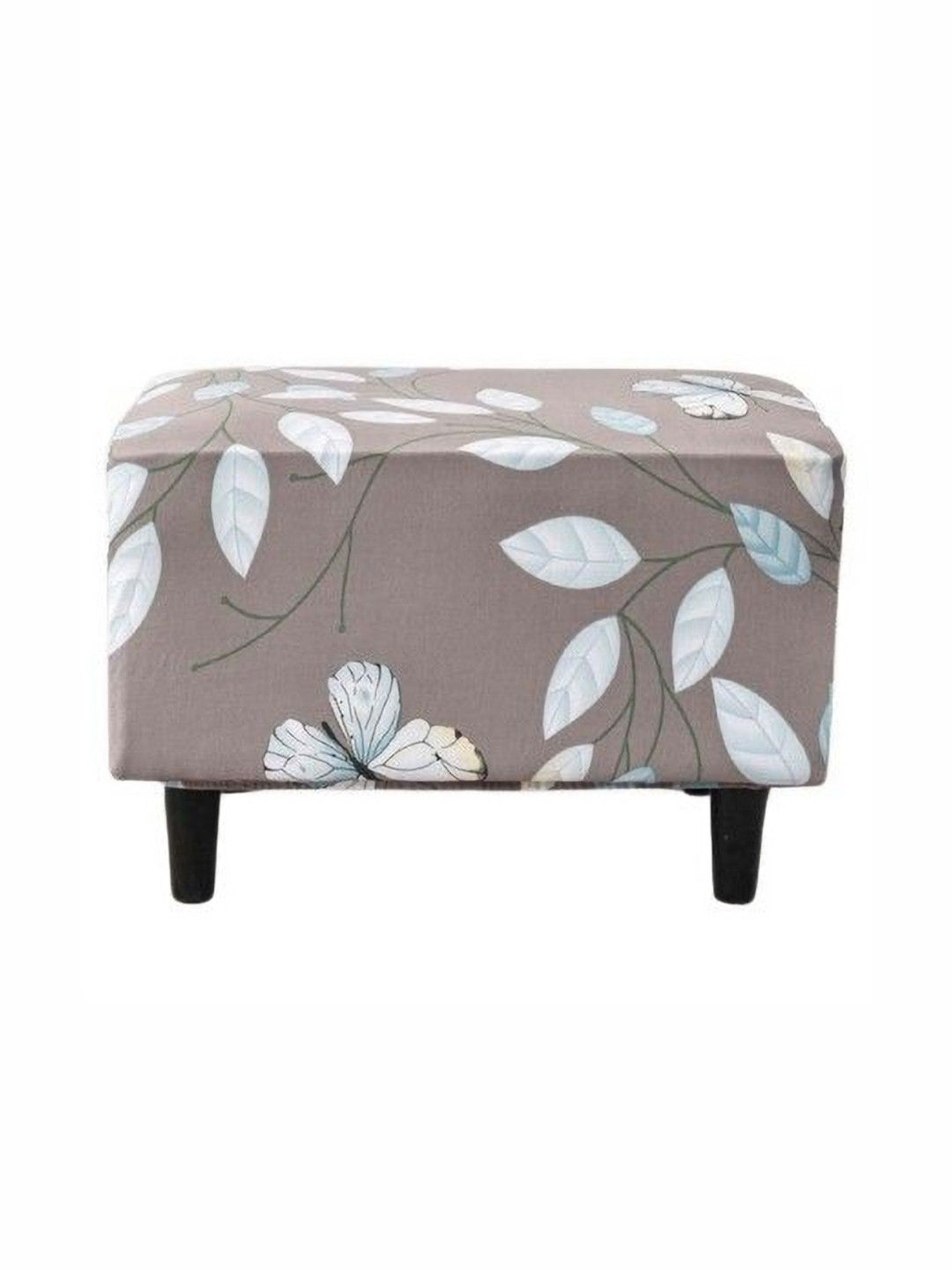 HOUSE OF QUIRK Grey & Brown Floral Printed Ottoman Slipcover