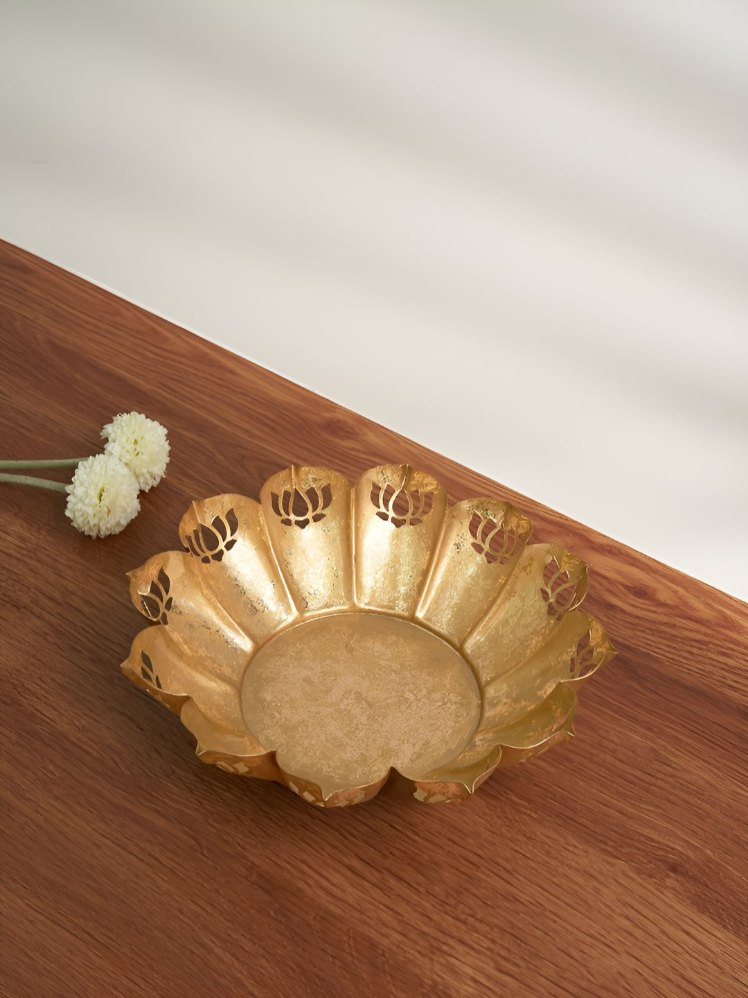 Living scapes by Pantaloo Gold Toned Textured Lotus Decorative Bowl