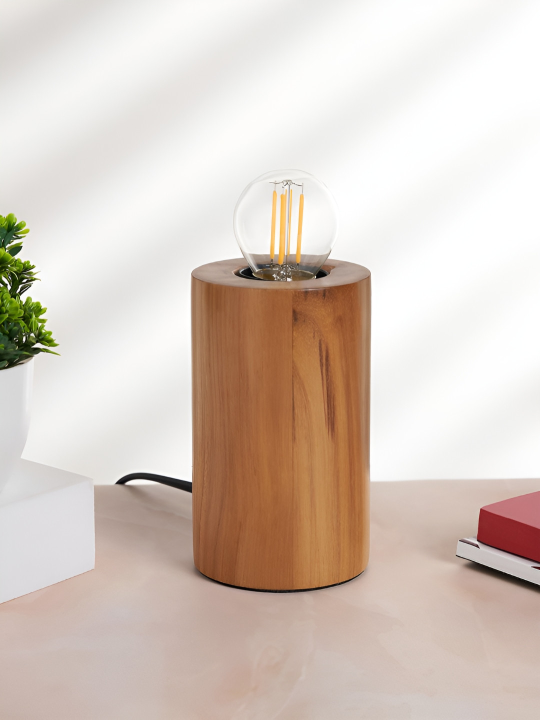 Living scapes by Pantaloons Brown Wood Cylindrical Shaped Table Lamp
